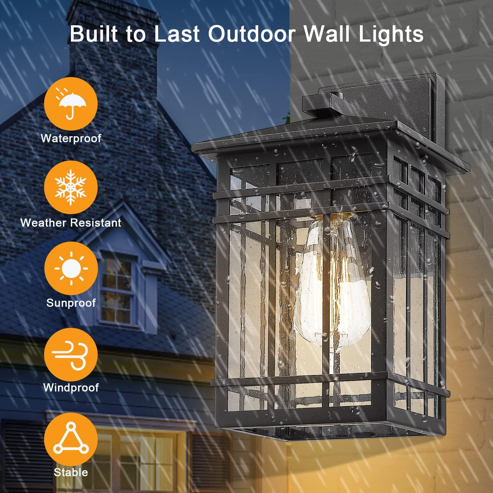Rosient Outdoor Wall Lantern  Exterior Light Fixture  Waterproof Outdoor Wall Lighting Fixture Outside With Seeded Glass For Porch  Garage  Patio  Hallway  Entryway  2 Pack