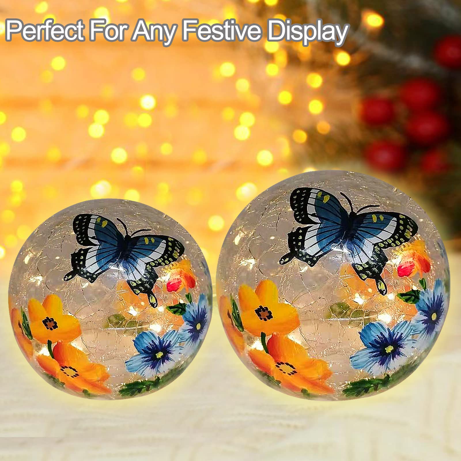 IdealXmas Glass  le Glass Ball Light LED Night Light, White, Floral Pattern, 2 Pack