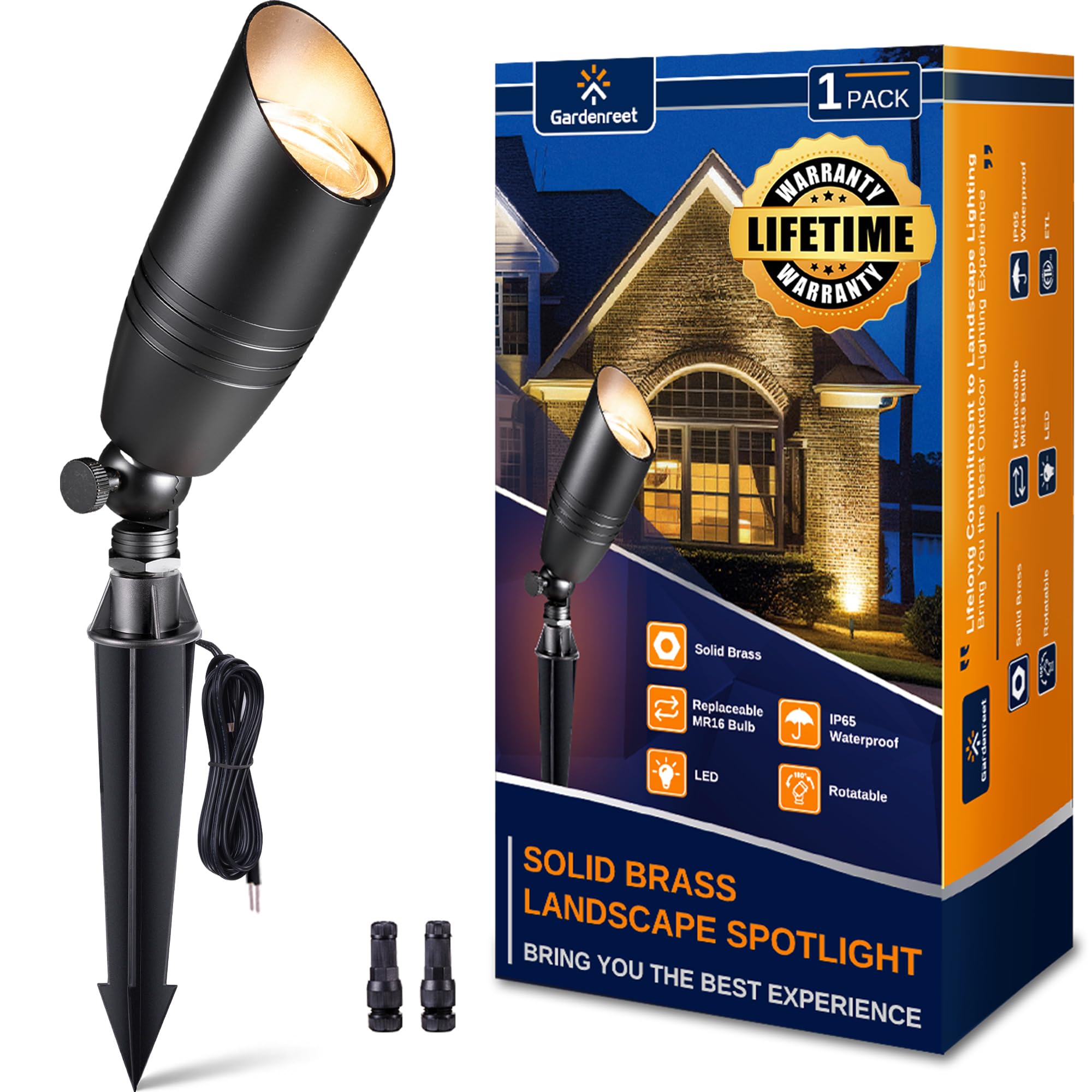 Gardenreet Die-Cast Brass Spot Light Outdoor - 12V LED Uplighting Waterproof, Low Voltage Landscape Lights Bright, Metal Direct 