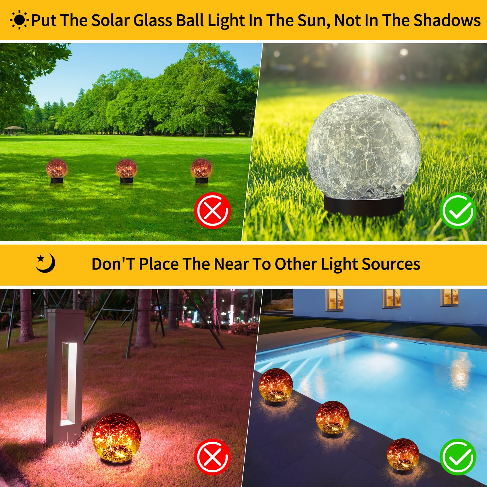 JKIMK Solar Globe Lights - Waterproof  ed Glass Orbs for Garden Decor - 4 Globes - Gradient Red - Model GUO-XBQ-3-3-3