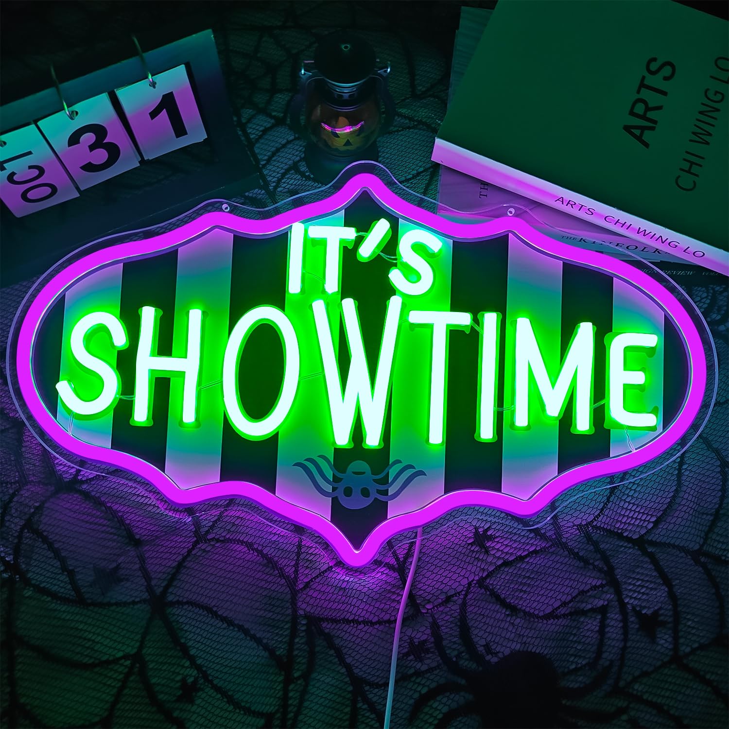 Ajoyferris Neon Showtime Sign - Dimmable Green Acrylic Light - 70.8" Horror Movie Decor for Halloween Party