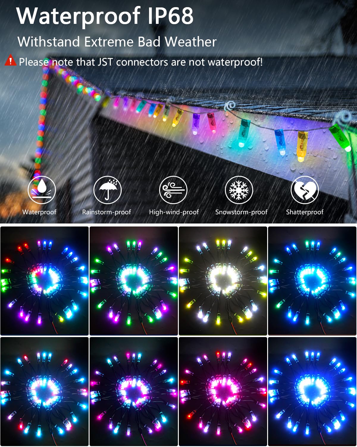 ALITOVE WS2811 LED Pixel Light 50pcs 5V RGB Waterproof Module Round Black Wire