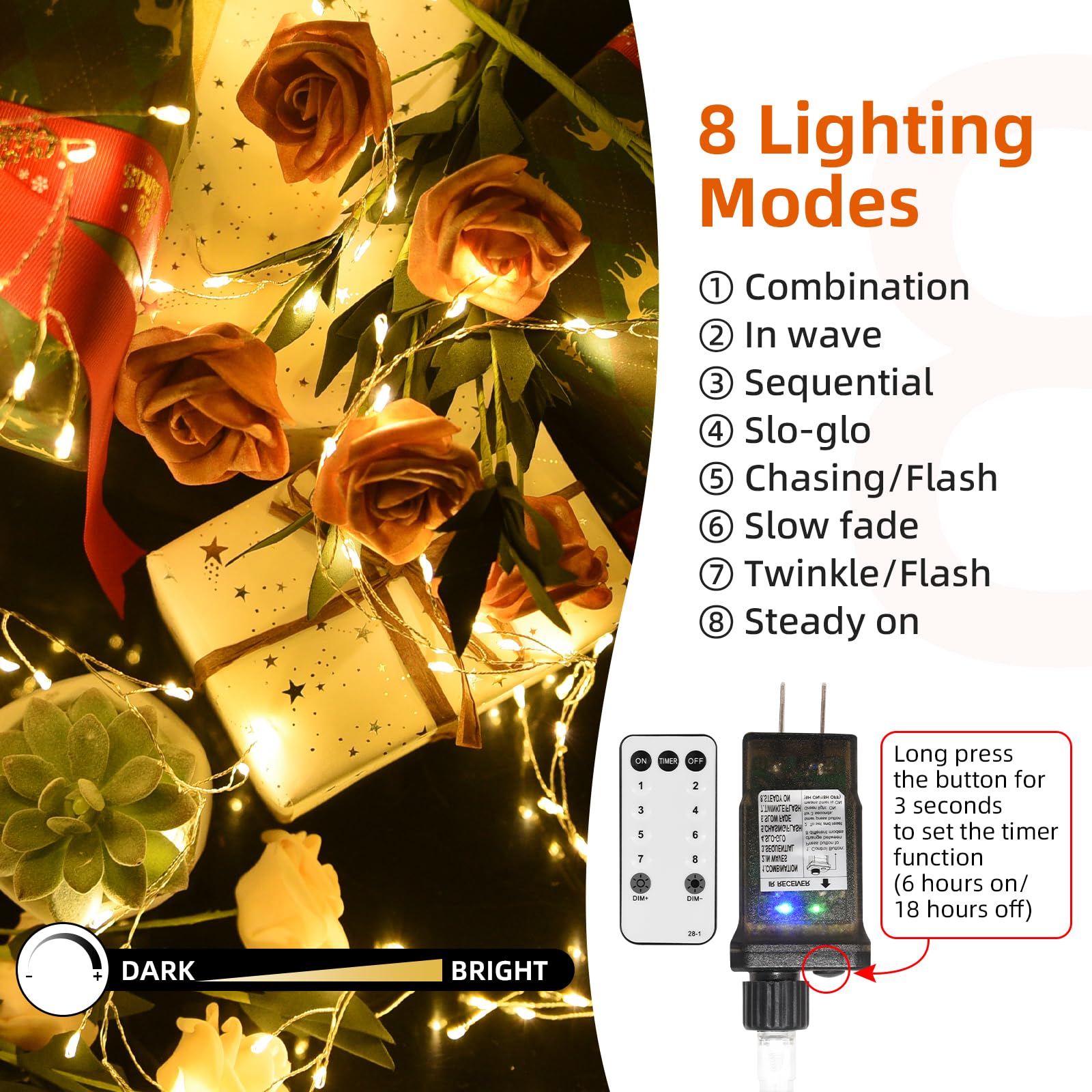 Dailyart 500 LED Fairy Lights, Silver Wire, Warm White, Remote & Timer, Waterproof, 42Ft for Indoor/Outdoor Wedding Decor