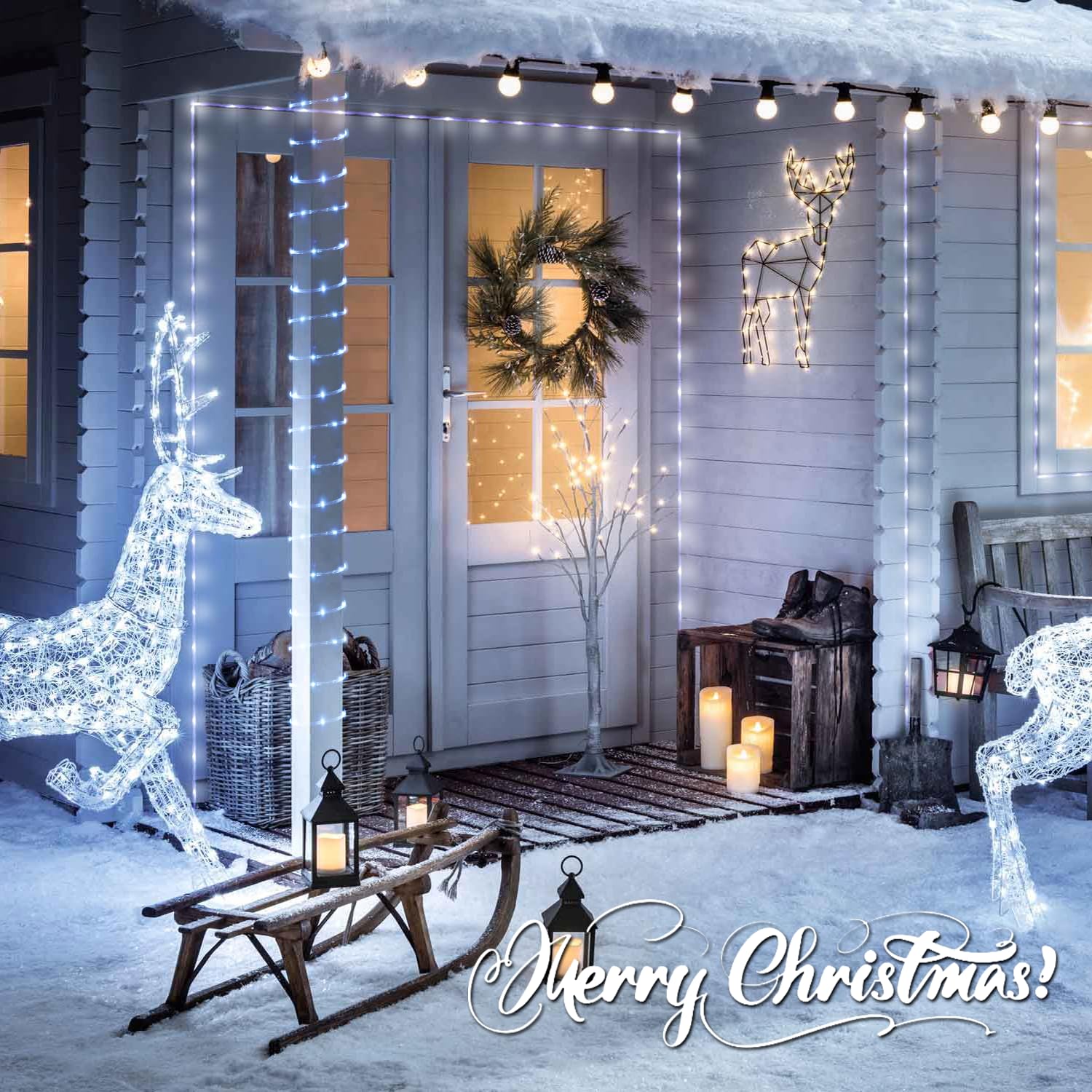 Potive 100 Led White Christmas Lights Battery Operated, Battery Rope Lights Outdoor Waterproof With Remote, 33Ft Battery Powered String Lights For Camping Tent Pool Garden Decorations (2 Pack)