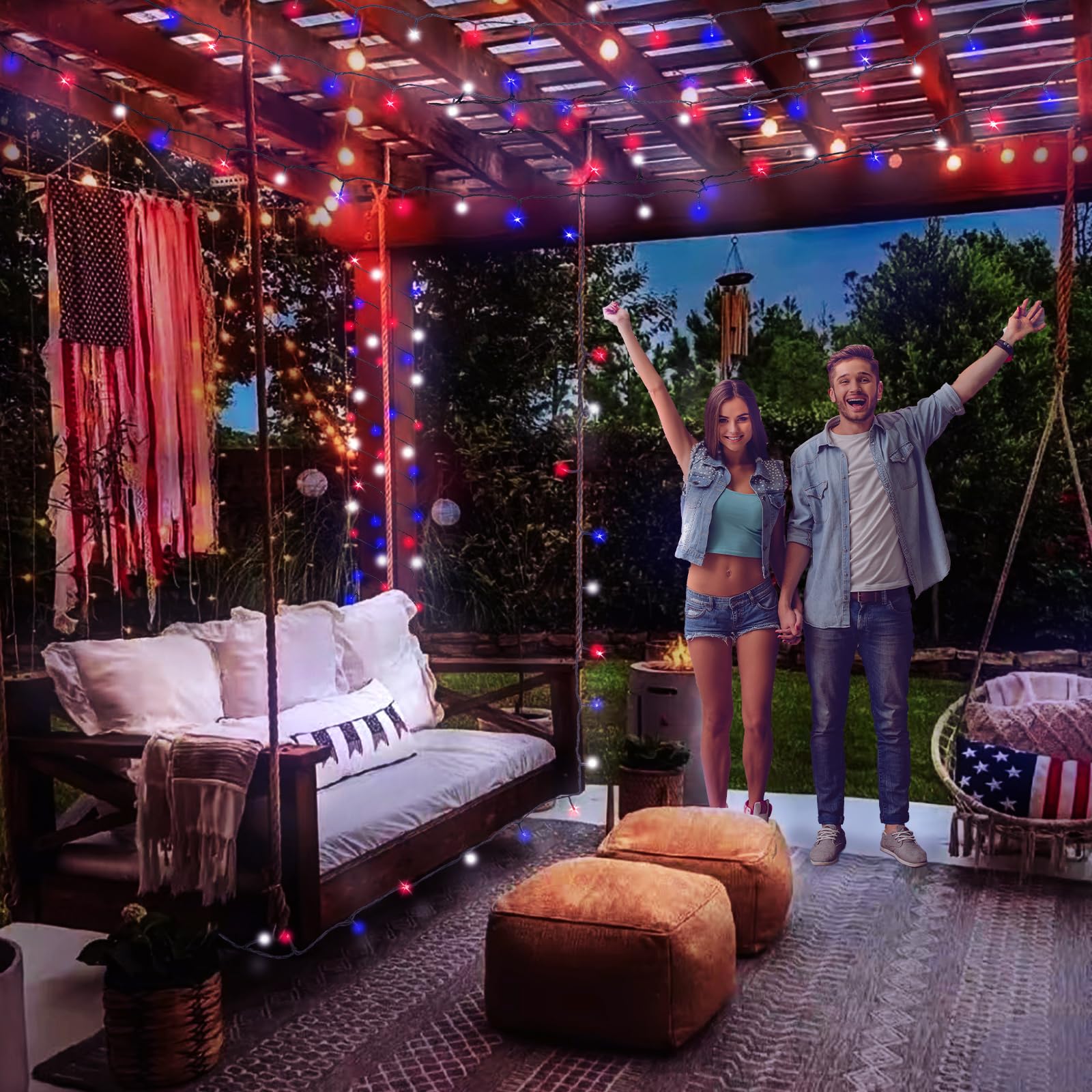 Kwaiffeo 4Th Of July Decorations Outdoor, 100Ft 300Led Red White And Blue String Lights For Independence National Memorial Day,