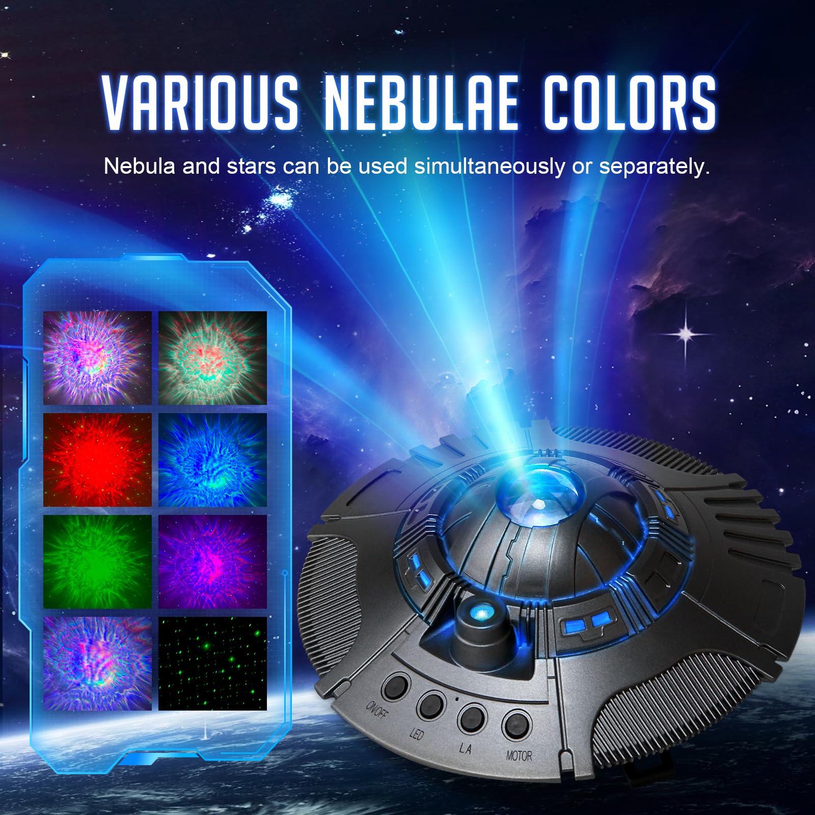 SHJQJJLBCQ UFO Galaxy Projector - LED Night Light for Kids & Adults, Gray, Model HR-H2, Starry Nebula Ceiling Decor