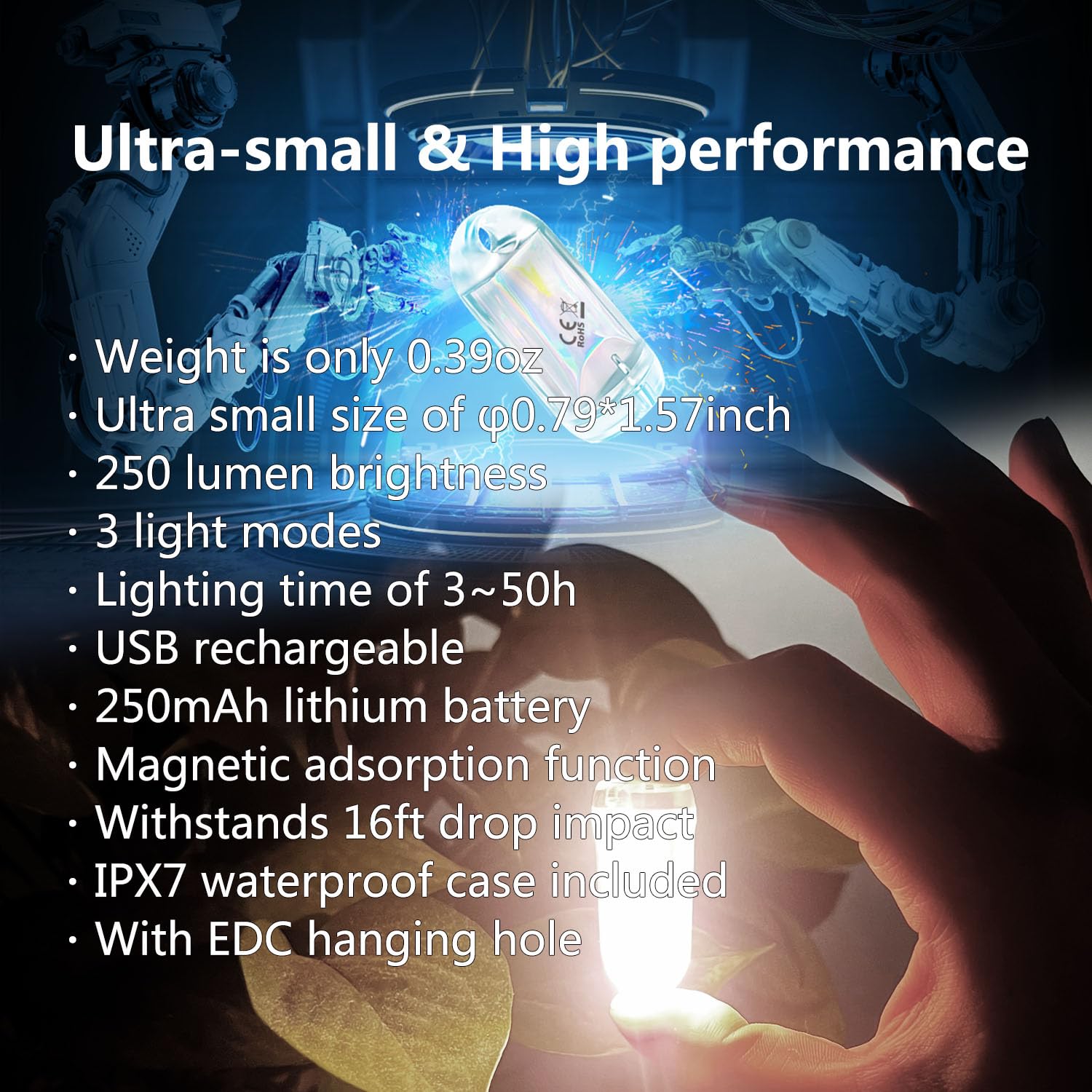 DOKeep USB Mini LED Lantern, 2 Pack Waterproof EDC Keychain LED Flashlight for Camping, Type-C Rechargeable Battery Small Stick