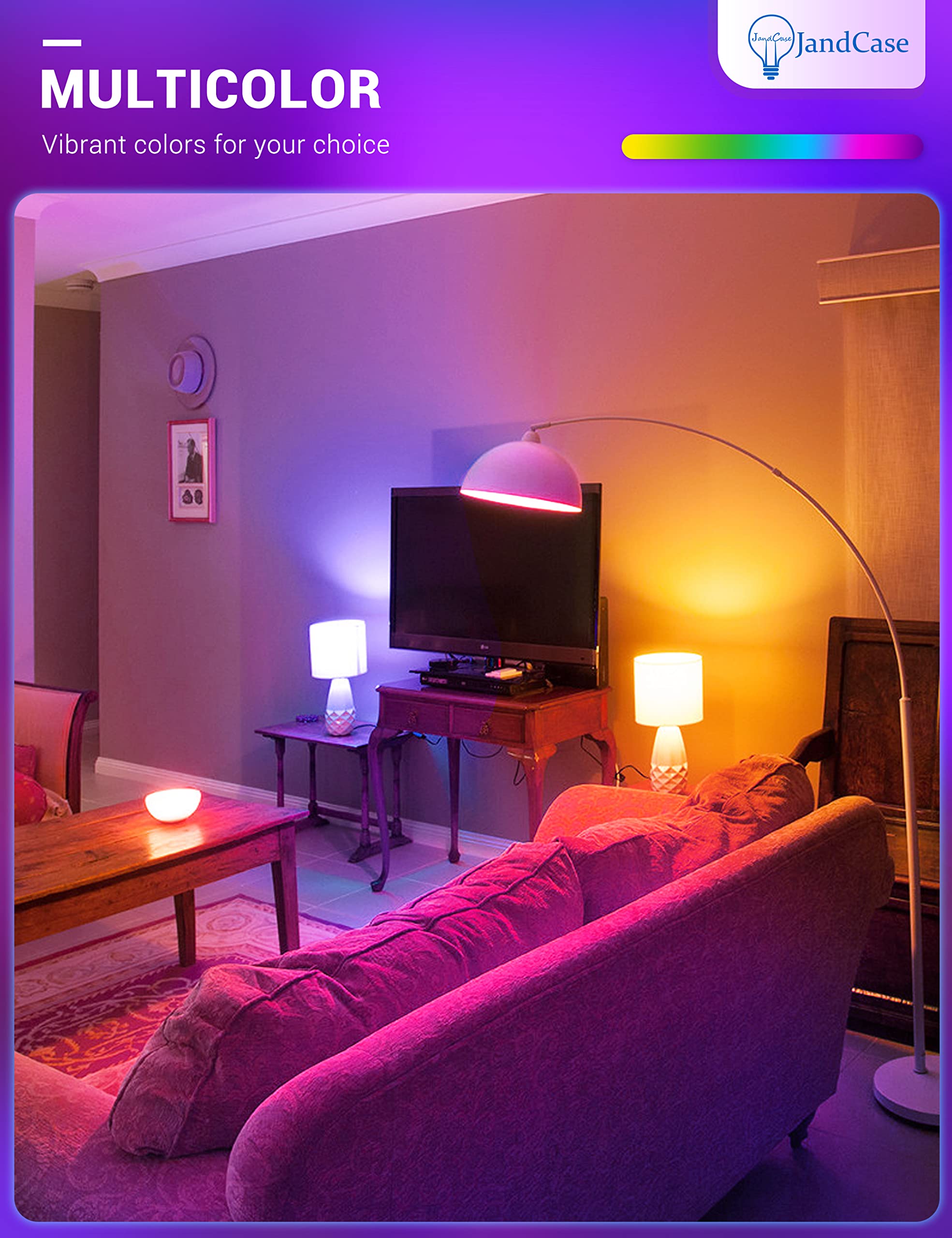 JandCase E12 Color Changing Light Bulb, E12 Candelabra Light Bulb 5W, 40W Incandescent Equivalent, RGB+Warm+Cool White, Remote C