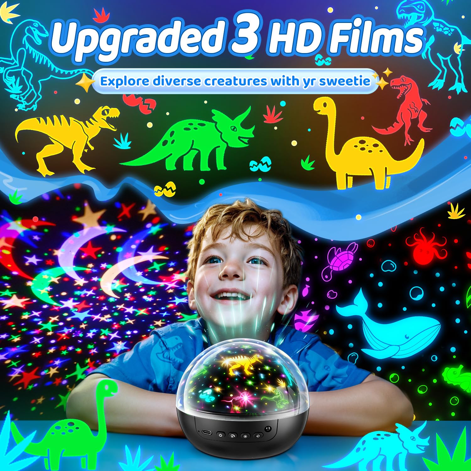Dinosaur Toys For Kids 5-7, Remote+3 Films+93 Effects Kids Night Light Projector For Kids Room, 3 Timer+5 Brightness Dinosaur To