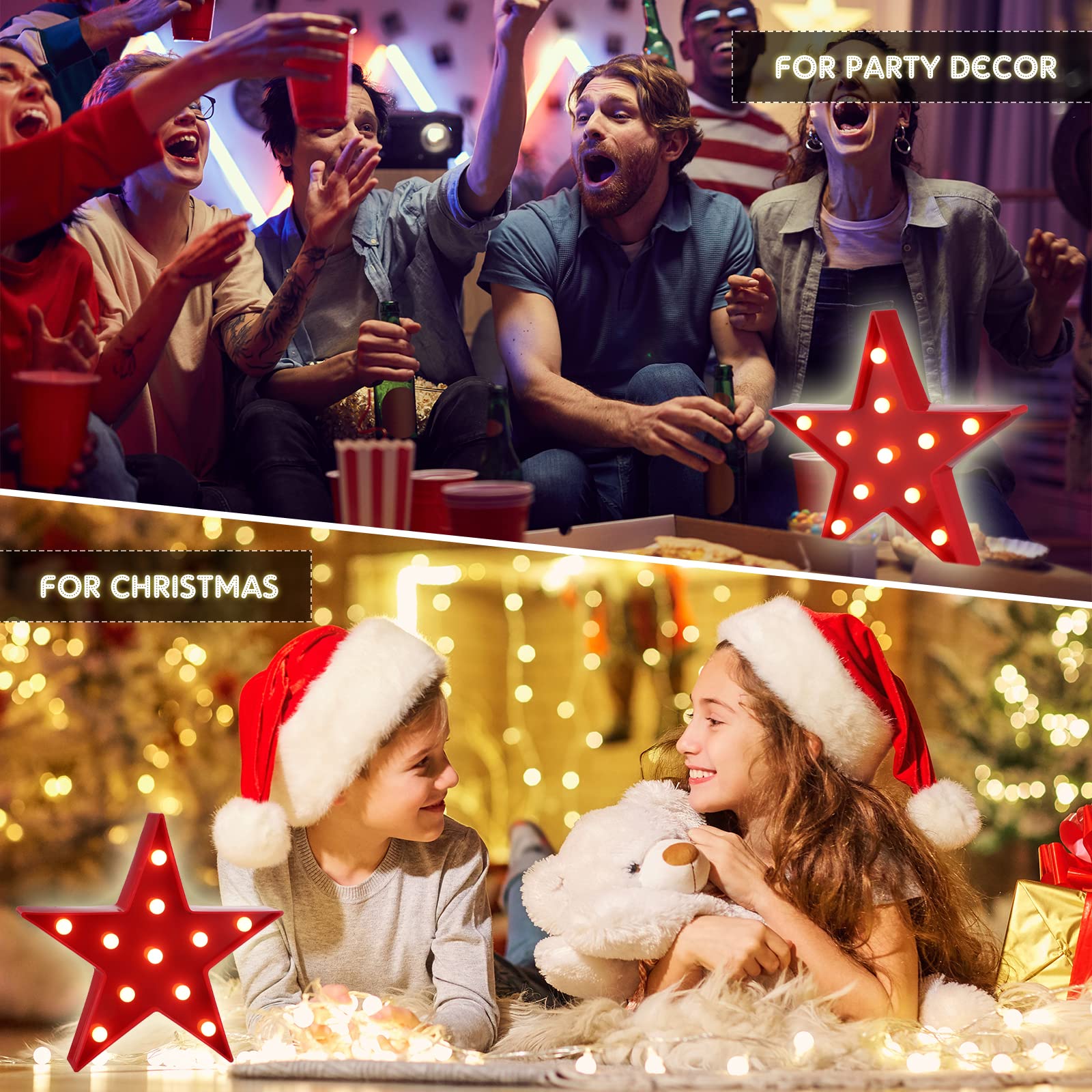 Tarpop 2 Pcs Star Plastic Night Light Battery Operated Led Marquee Light Star Sign Room Wall Lamp For Movie Night Supplies Carpet Party Decorations Christmas Theater(Red)