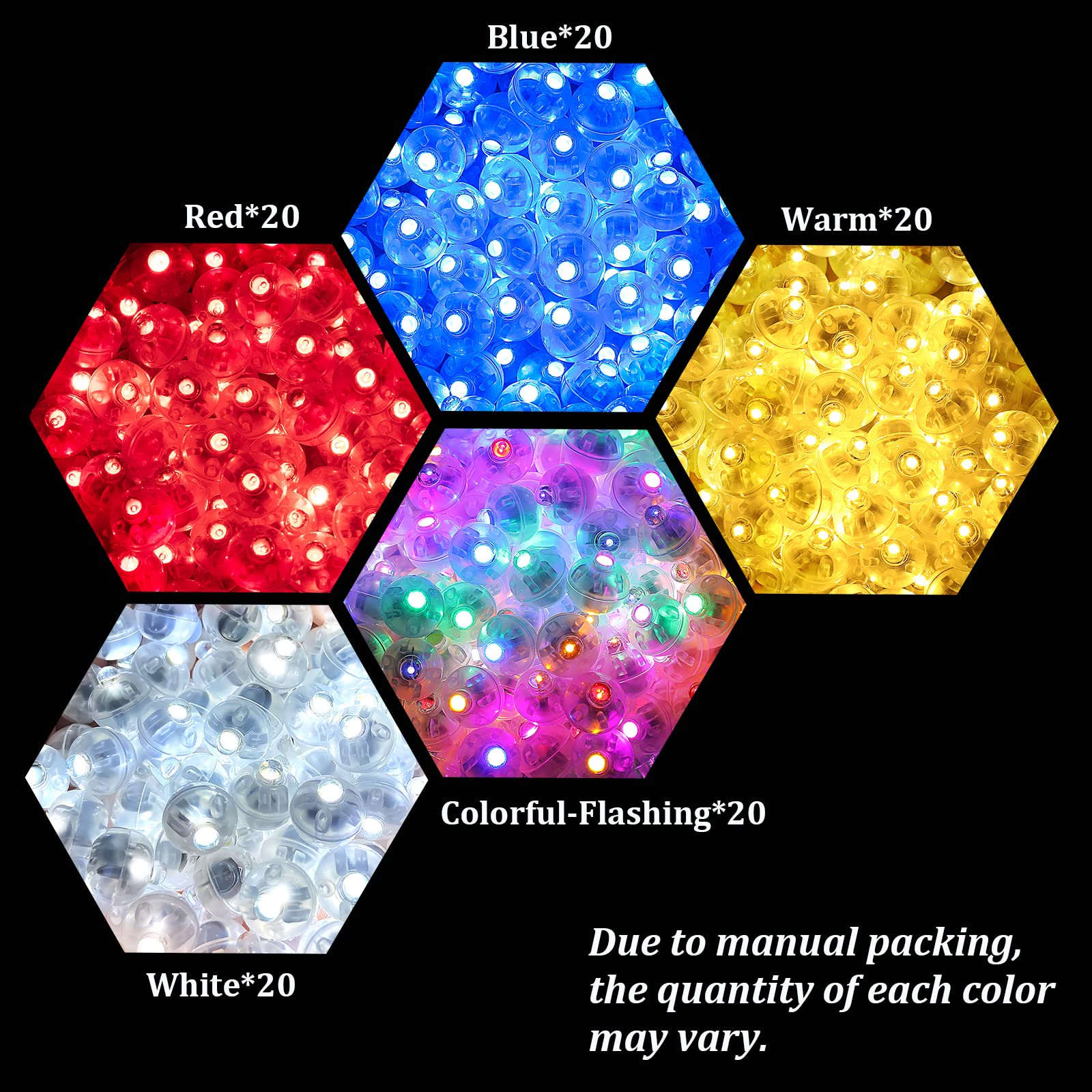 ZGWJ Mini LED Lights for Lanterns & Balloons, 100 Pcs, Mix-Color, Plastic, Model A01-Mini