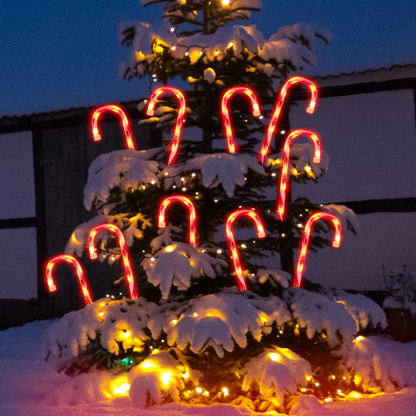 Lamphome 20Pack 12&quot; Christmas Candy Cane Pathway Markers, Xmas Pathway Lights Outdoor With 200 Lights For Walkway Garden Lawn Holiday Decorations