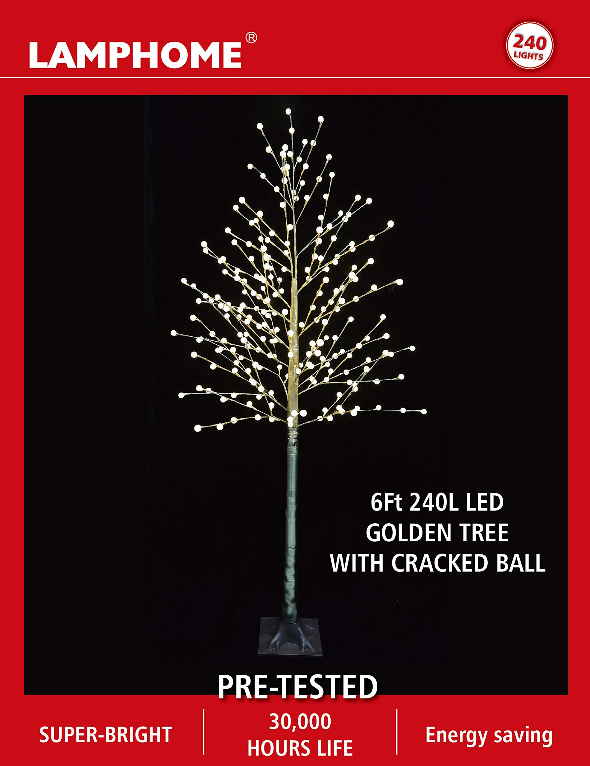 Lamphome 6Ft 240 Led Golden Tree Light With Cracked Ball Indoor/Outdoor Use,For Wedding Party Living Room Hotel Patio Lawn,Warm White
