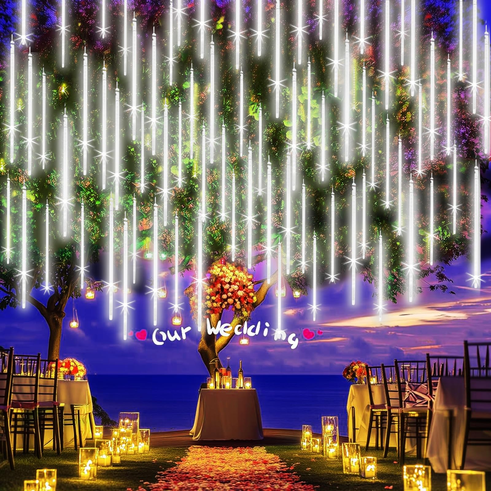 Eagwell Christmas Lights Outdoor 16 Inch 20 Tubes Meteor Shower Rain Light, Waterproof Falling Icicle String Lighting For Xmas T
