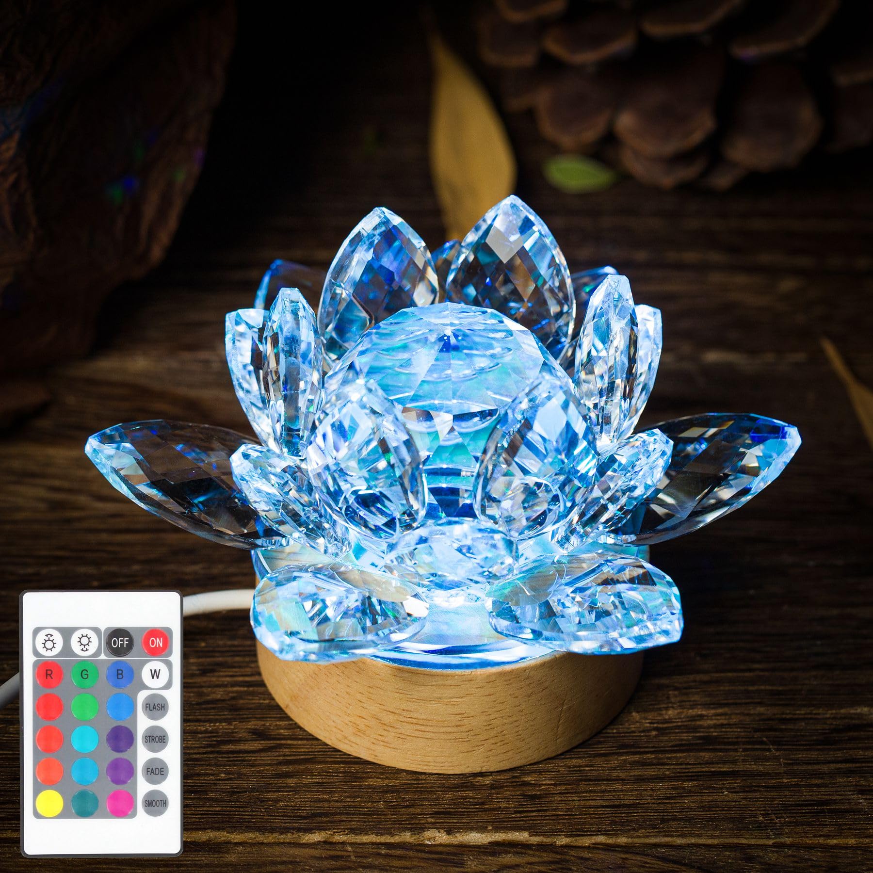 TENGFENG Crystal LED Lotus Light - USB Powered Flower Lamp with Remote Control, 7 Color Change, Glass, Great for Bedroom Decoration