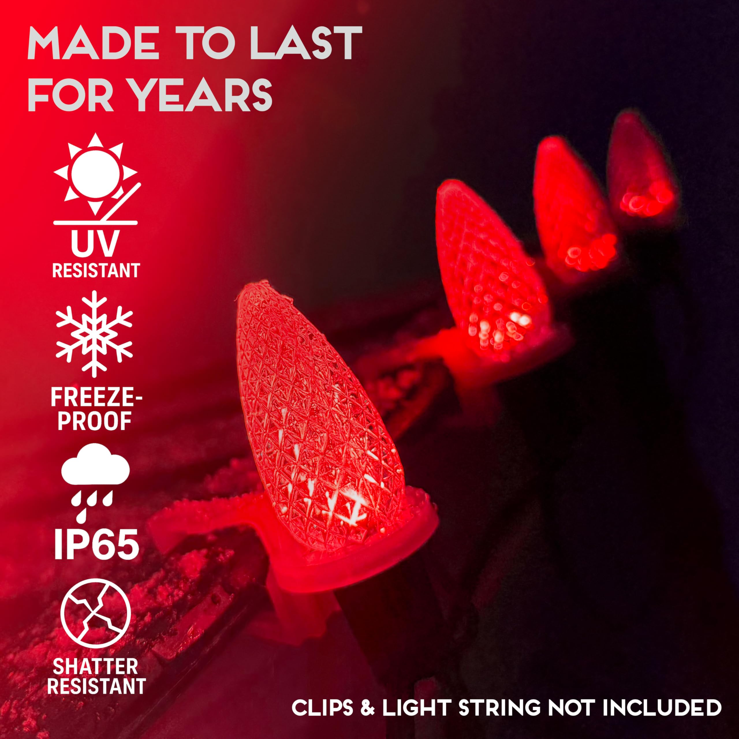 Hlo Lighting C9 Christmas Lights Set Of 25 Red Led Bulbs For Indoor & Outdoor Use, Durable Acrylic, Model 680912047739