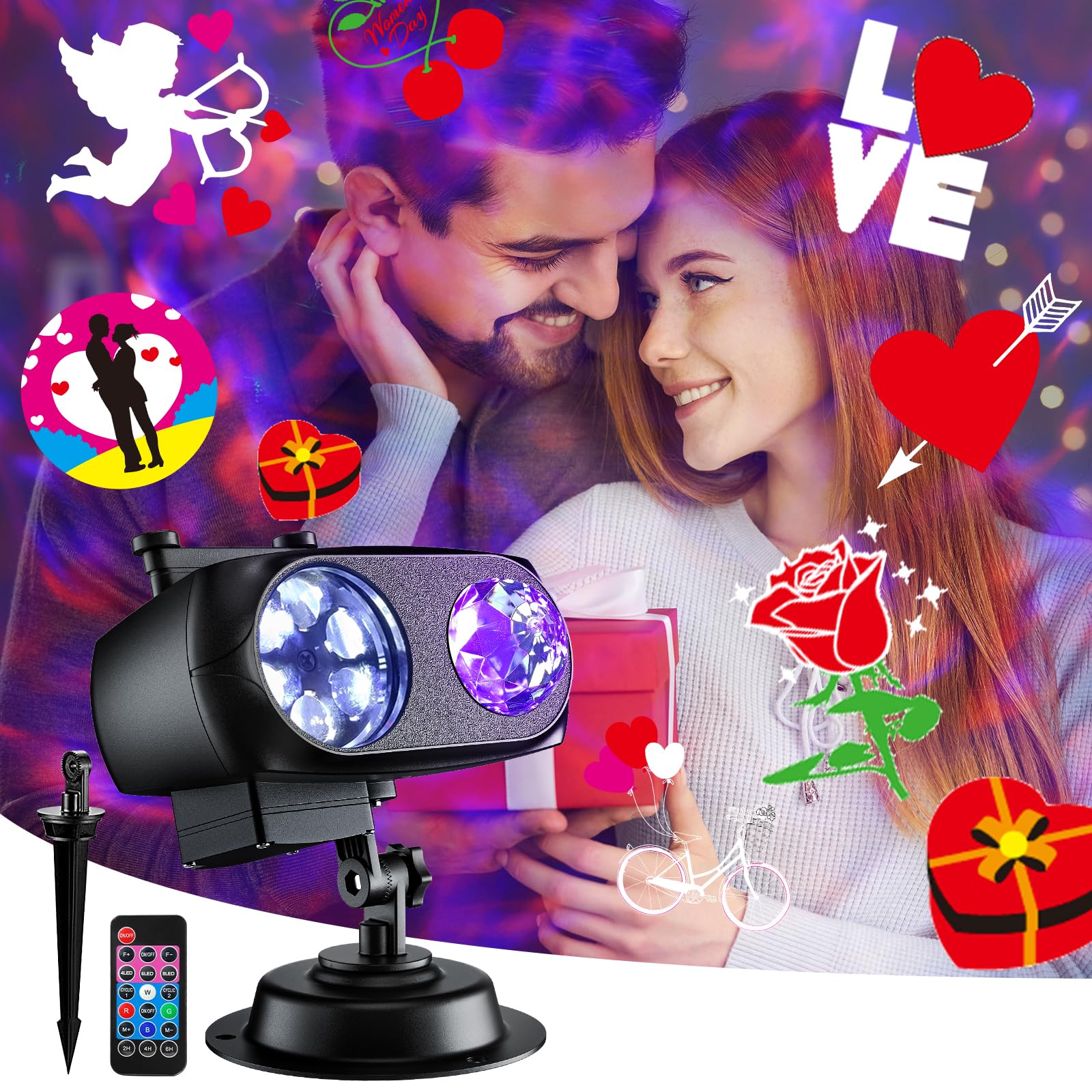 Brighter Valentine Decorations Projector Lights for Home, FLITI 2024 Upgraded Holiday Projector Display 8 Patterns at A Time (3D