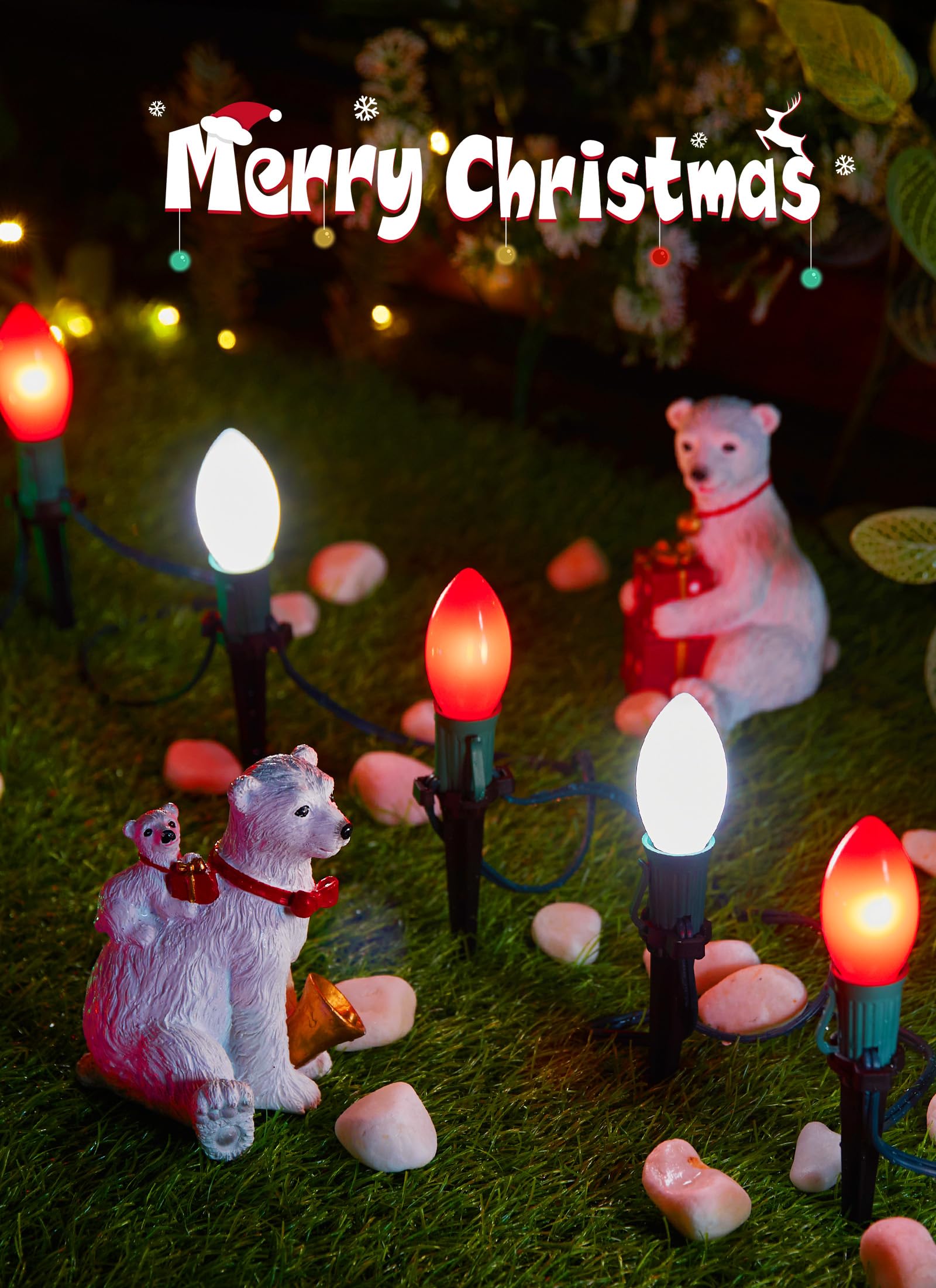 Brightown C9 Christmas Lights, 20 LED Bulbs, 25.7 Ft Connectable Outdoor Pathway Decorations, Red and White, Model GY-C-50.6-U-B1