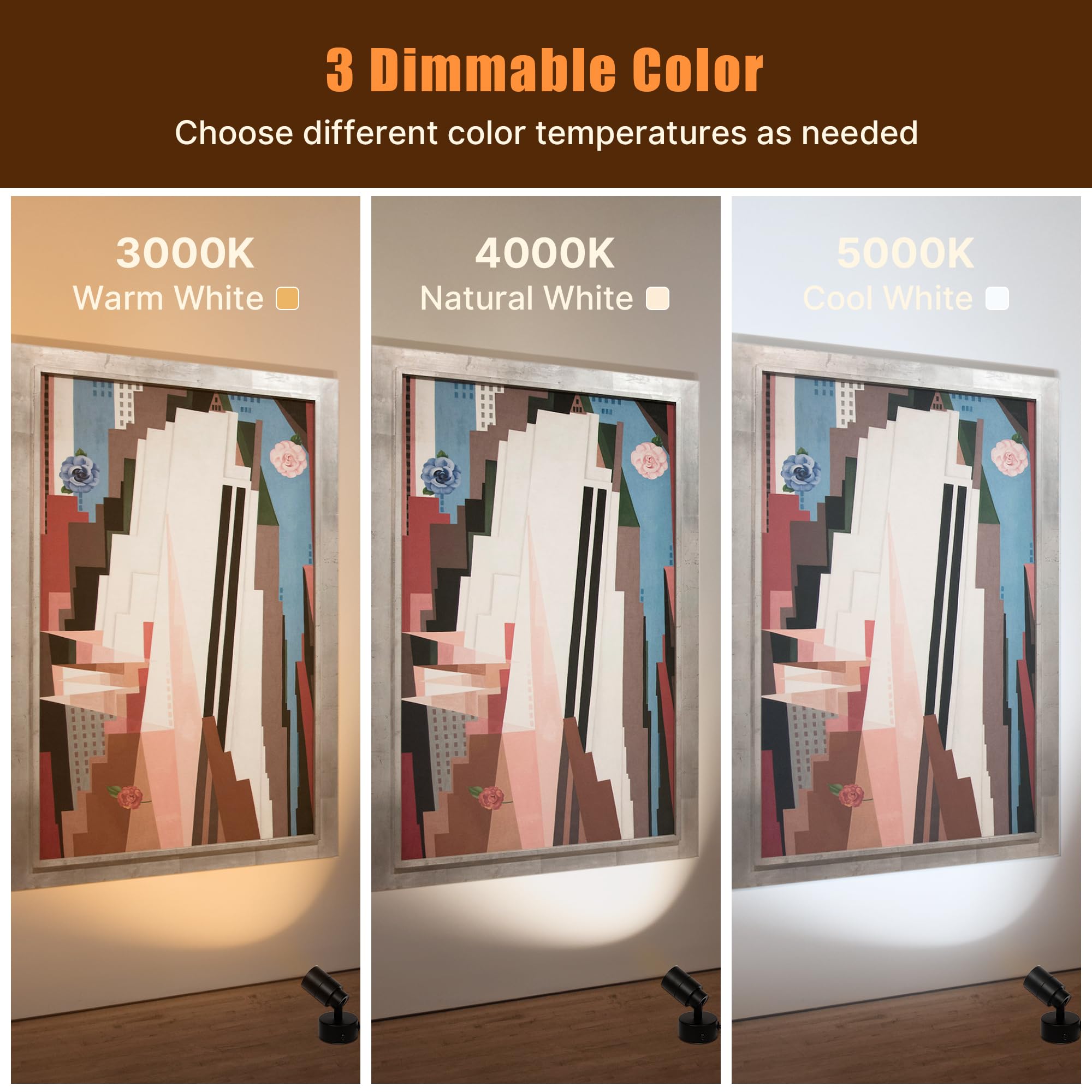 Led Spotlights Indoor, 5W Plants Uplighting With Remote Control Dimmable & Timer, 3000K/4000K/5000K Adjustable Floor Spot Lights