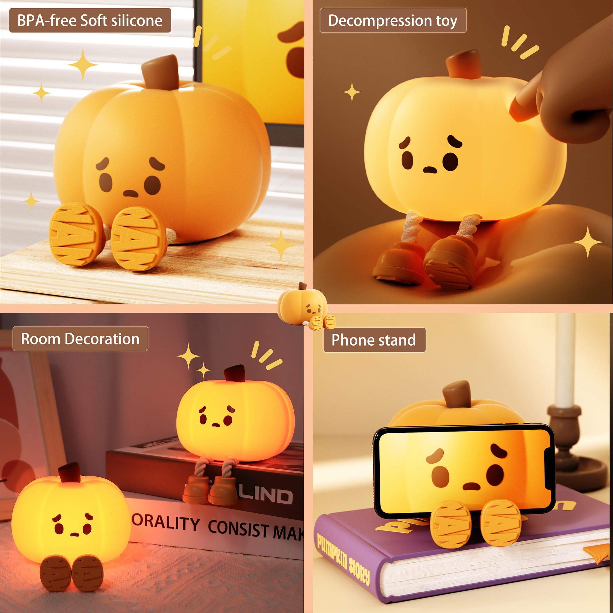 Cute Pumpkin Led Night Light  3 Level Dimmable Nursery Nightlight  Silicone Soft Light Lamp Gift  Rechargeable Bedroom Touch Lamp For Breastfeeding  Kids  Girl  Boy  Halloween Decor (Pumpkin Shape)