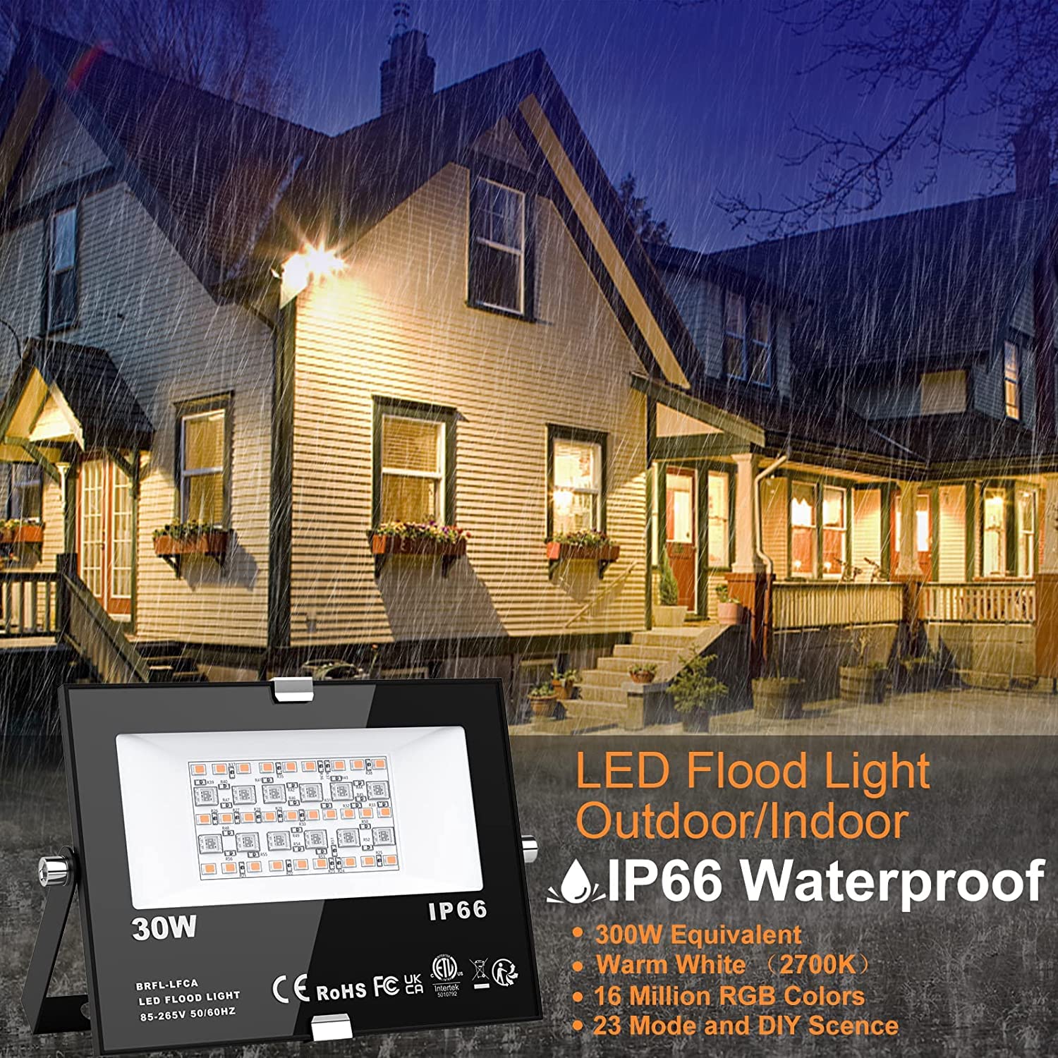 ChangM LED Flood Lights 30W Bluetooth Smart RGB, IP66 Waterproof, 4 Pack, 2700K, 16 Million Colors for Garden & Stage Lighting