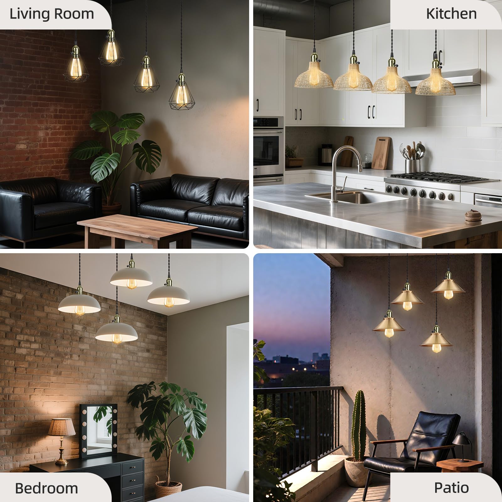 Aokpsrt Vintage Plug-in Pendant Light Kit, 4 E26/E27 Sockets, Metal, Bronze, JD-120, DIY Industrial Lighting for Living Room & Patio