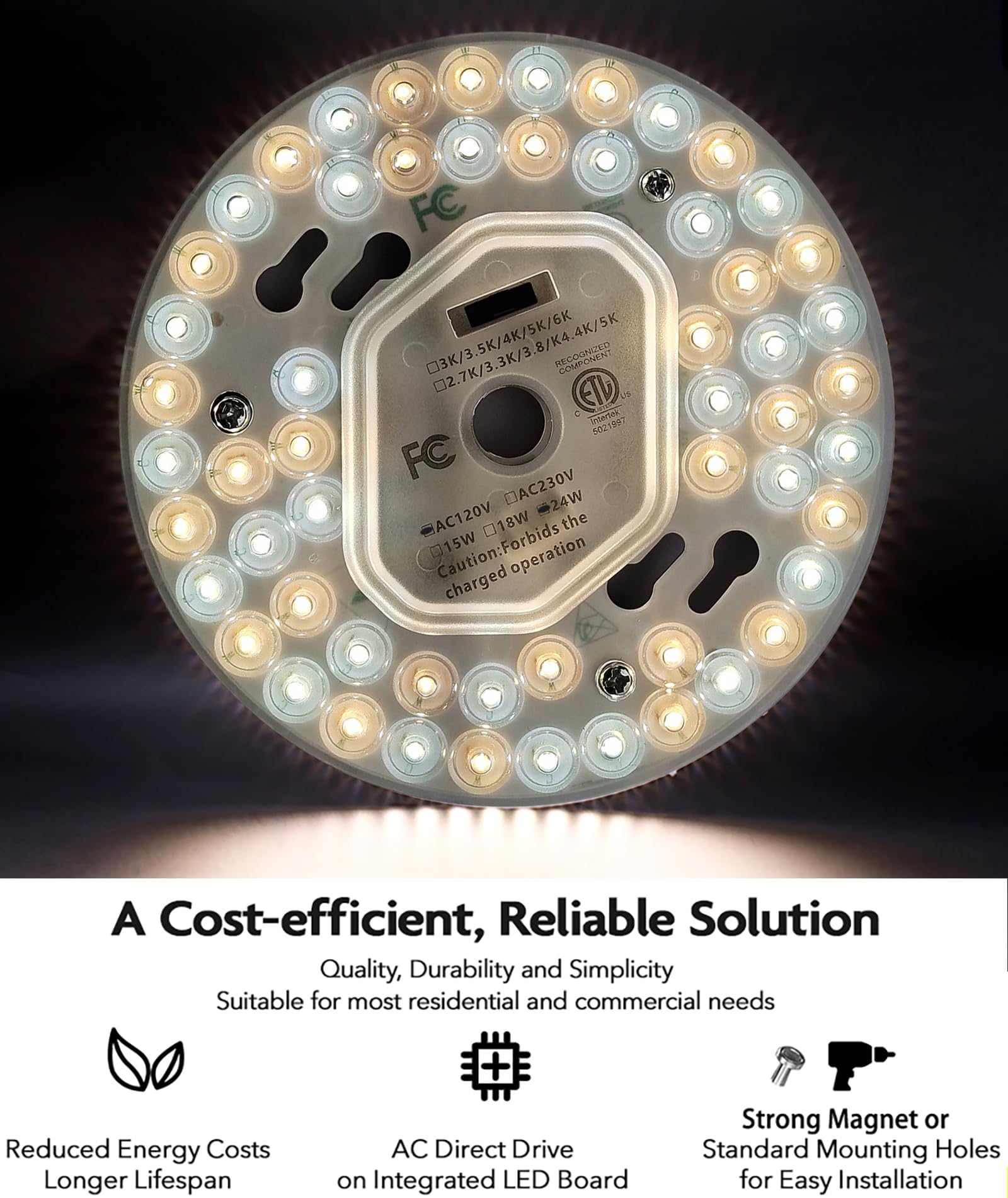 Zhairdalstar Ceiling Fan Light Kit, 18W/24W/36W LED Retrofit, ETL Listed, Clear Aluminium, Model FSBM