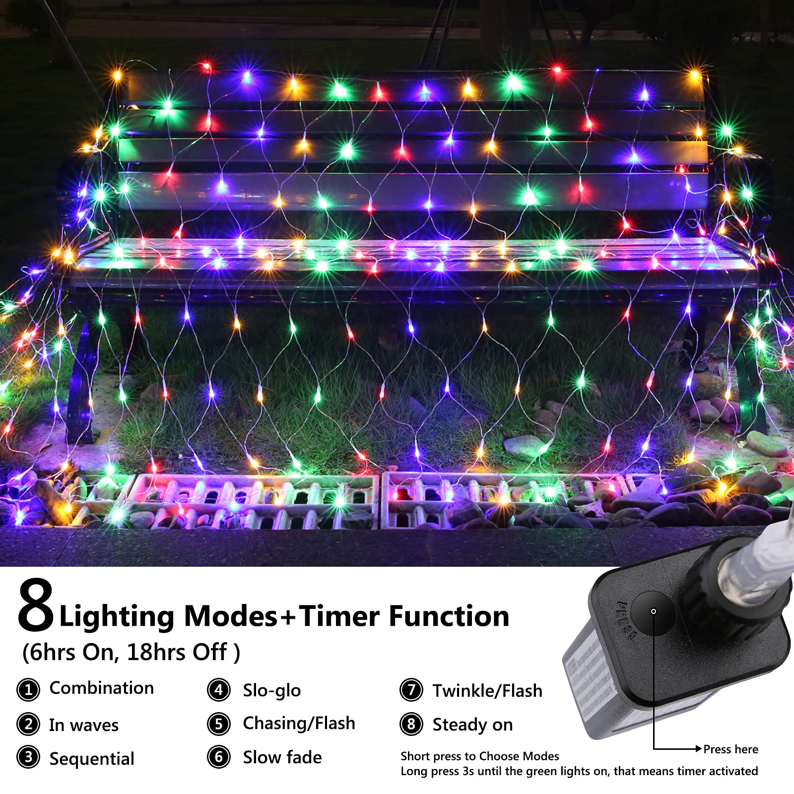 11.5Ft X 5Ft Christmas Net Lights Outdoor, 360 Led Net Lights With 8 Modes, Connectable, Timer, Waterproof Low Voltage Bush Mesh