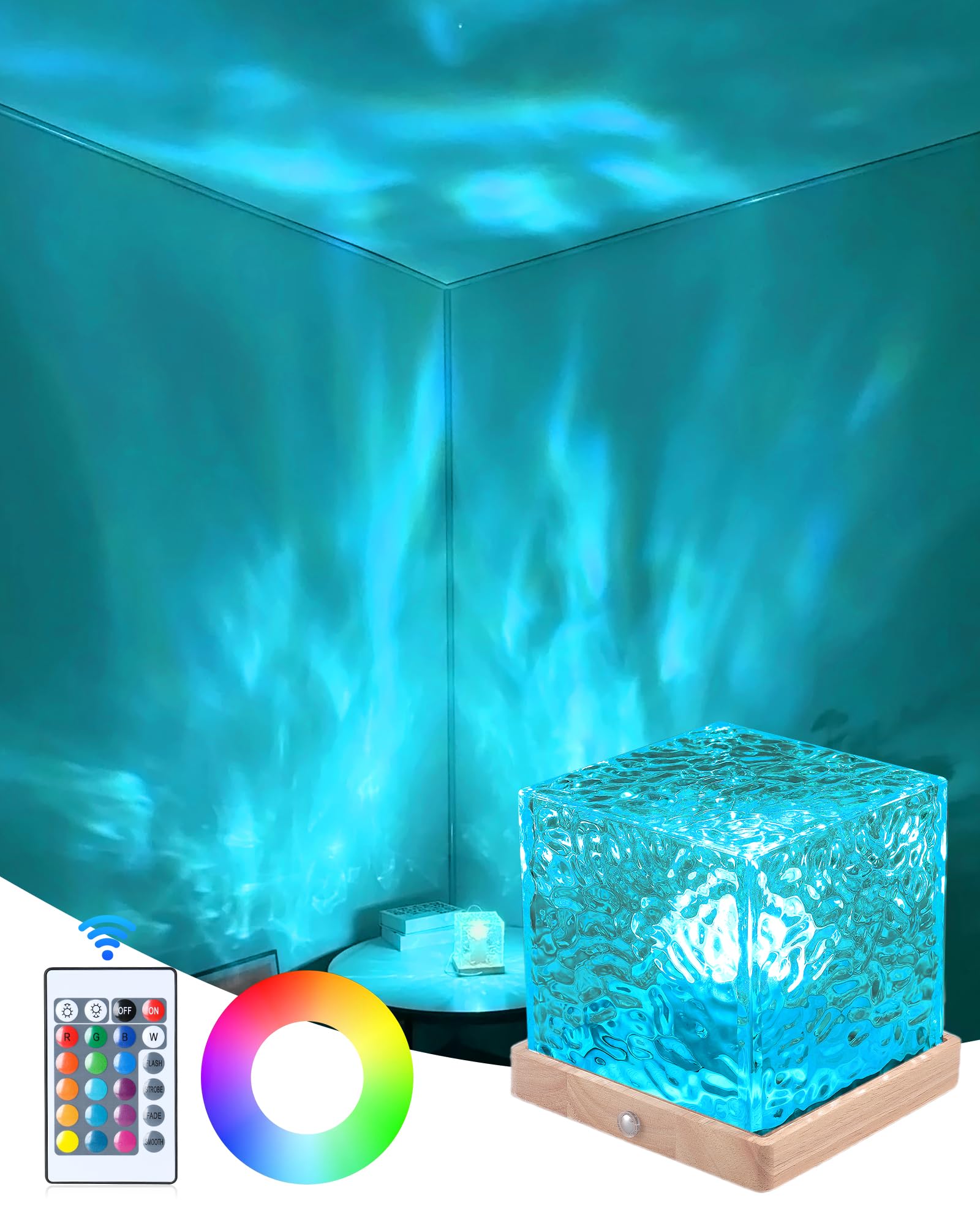 Deogos Luminorthe Cube Lamp,Cordless Northern Lights Cube Ocean Wave Projector Light Aurora Glow Lamp,16 Colors Gradual Rotating