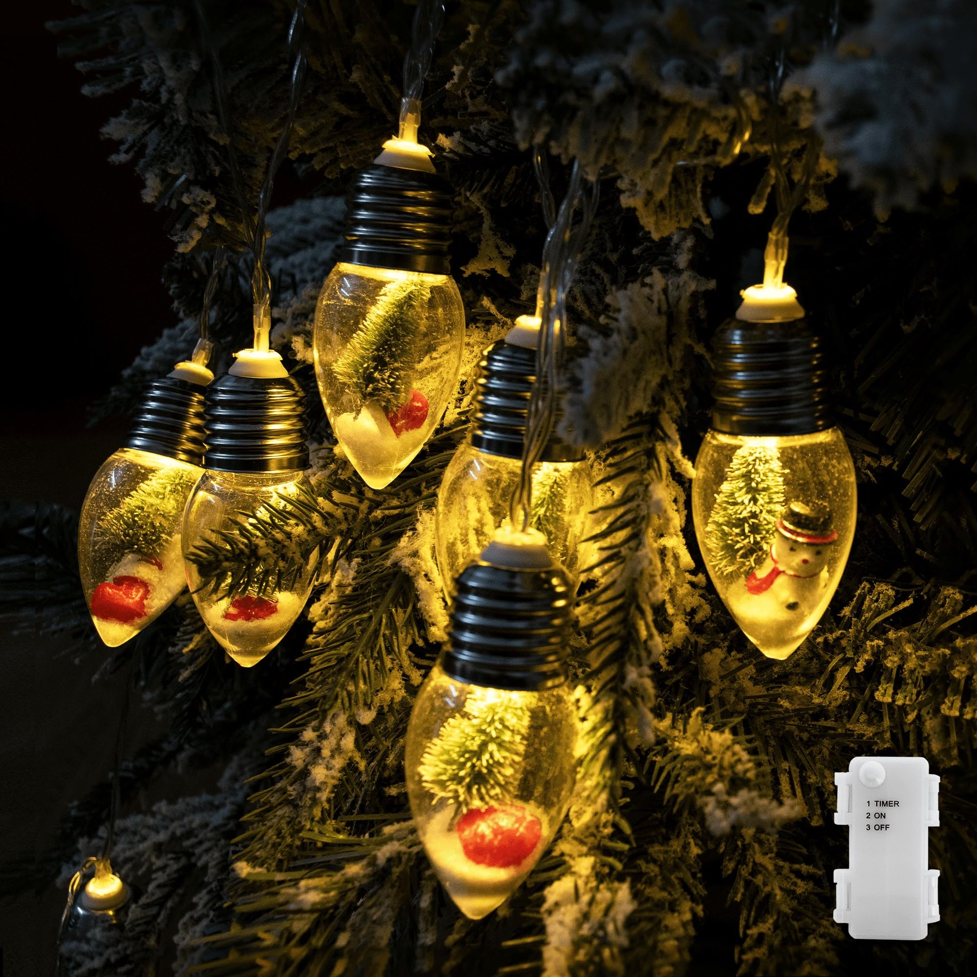 YOLIGHT Christmas Bulb String Lights, 10 LED, 6.5ft, Battery Operated with Timer, Warm White, Model YL-BA