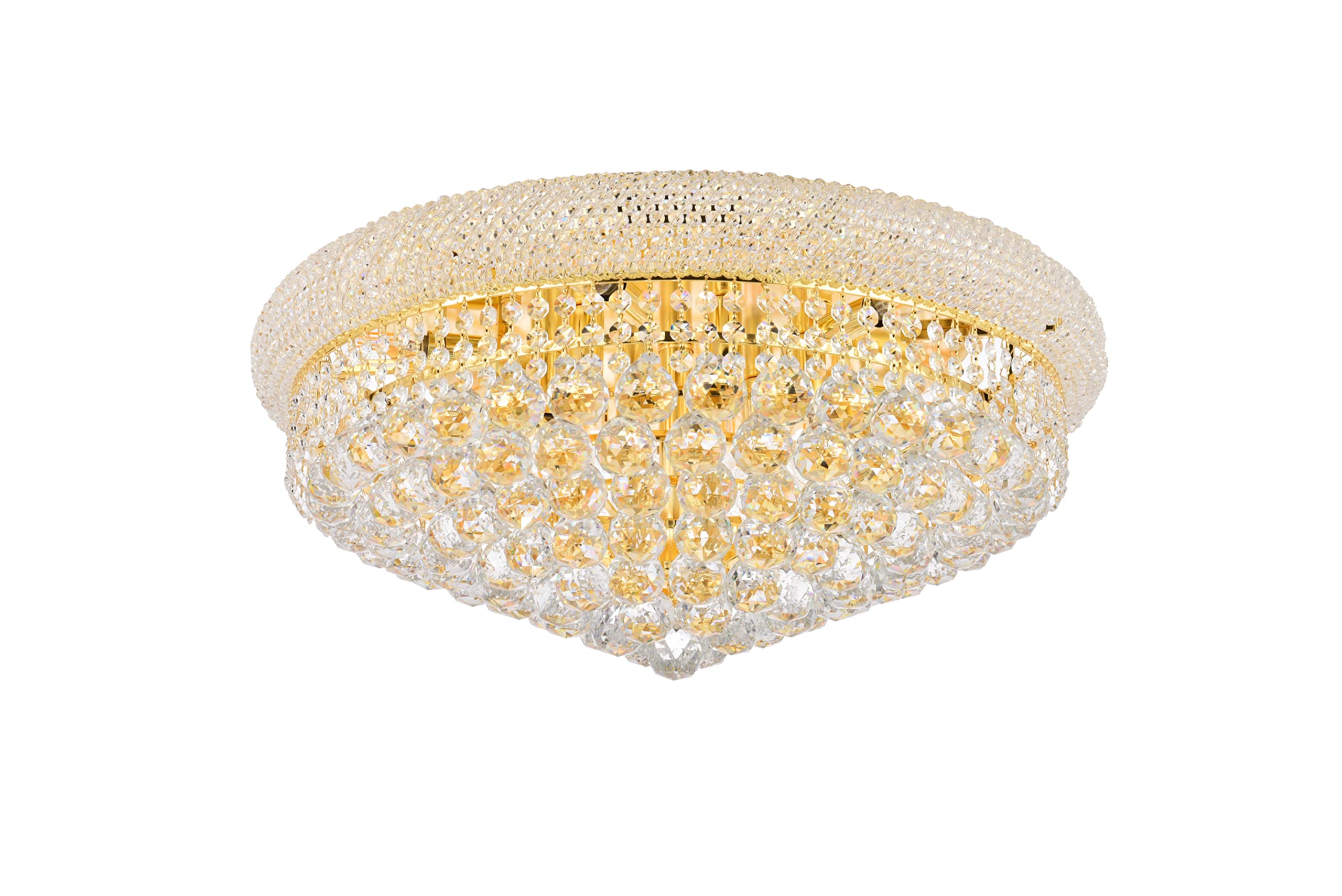 Elegant Lighting 1800F24C/Rc Primo Collection 12-Light Flush Mount Royal Cut Crystals With Chrome Finish
