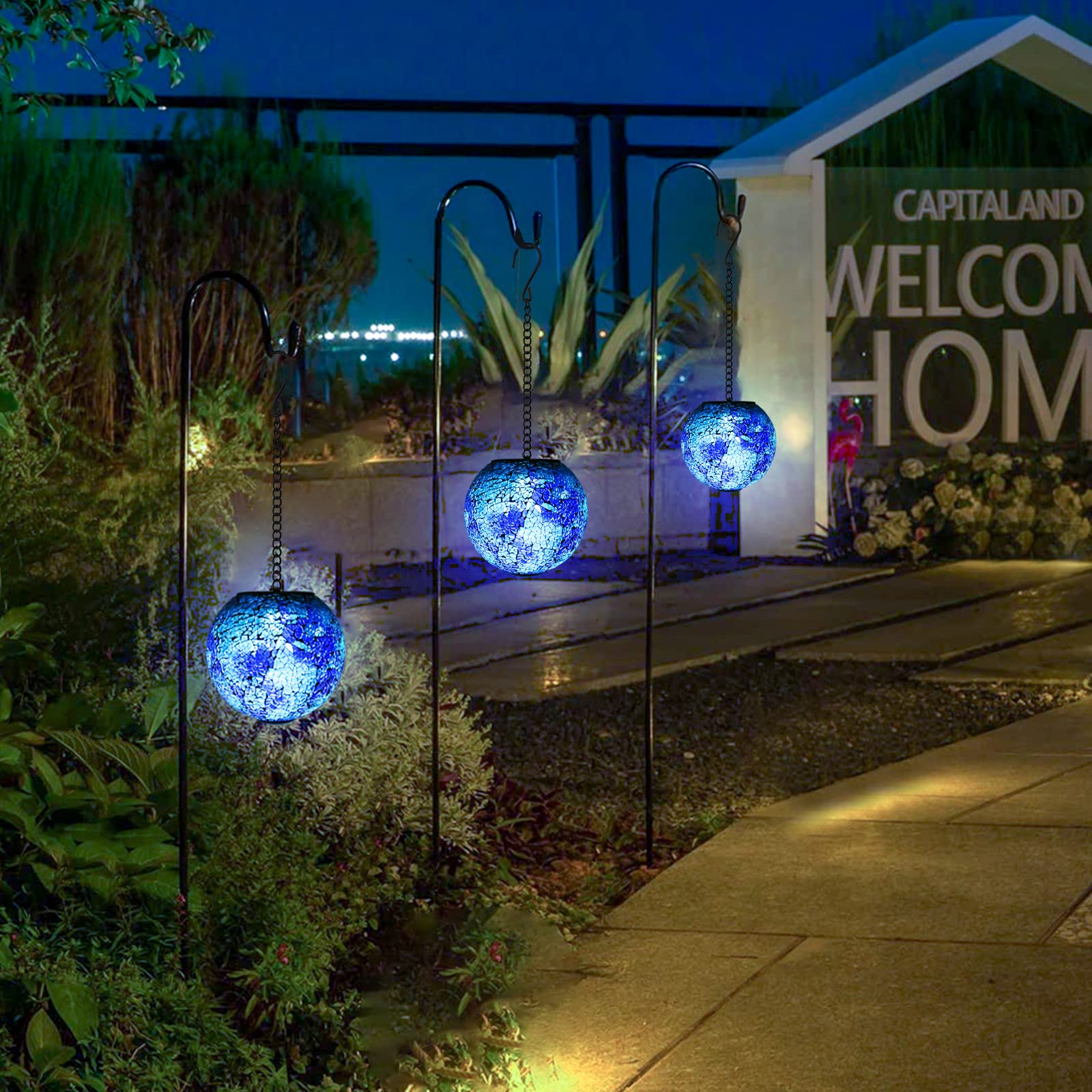 Vcuteka Solar Lanterns - Waterproof Hanging Led Mosaic Glass Lights For Patio & Garden Decor