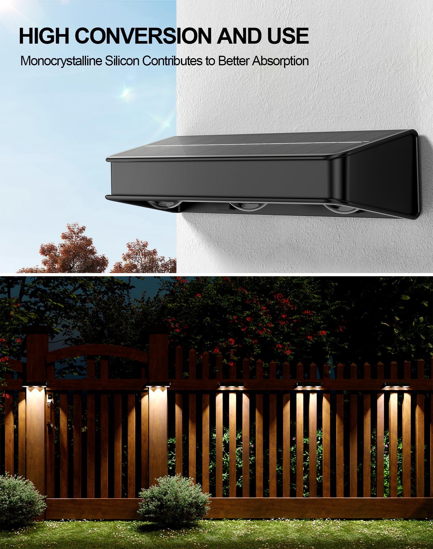 KIALUSH Solar Fence Lights 10 Pack, RGB Color Glow, IP65 Waterproof, Plastic, Model KF04H-3, 3-Light Black