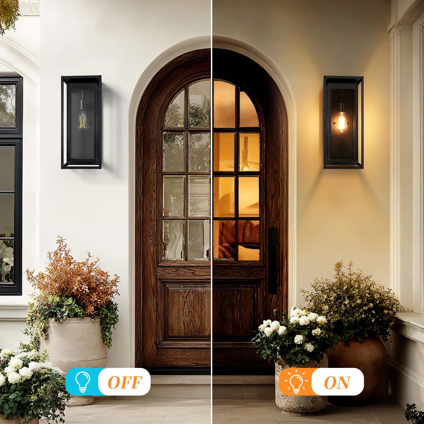 Slypadan 19" Outdoor Wall Lights, Matte Black Sconce Fixture, Waterproof, 2-Pack, Clear Glass Shade for Porch and Garage