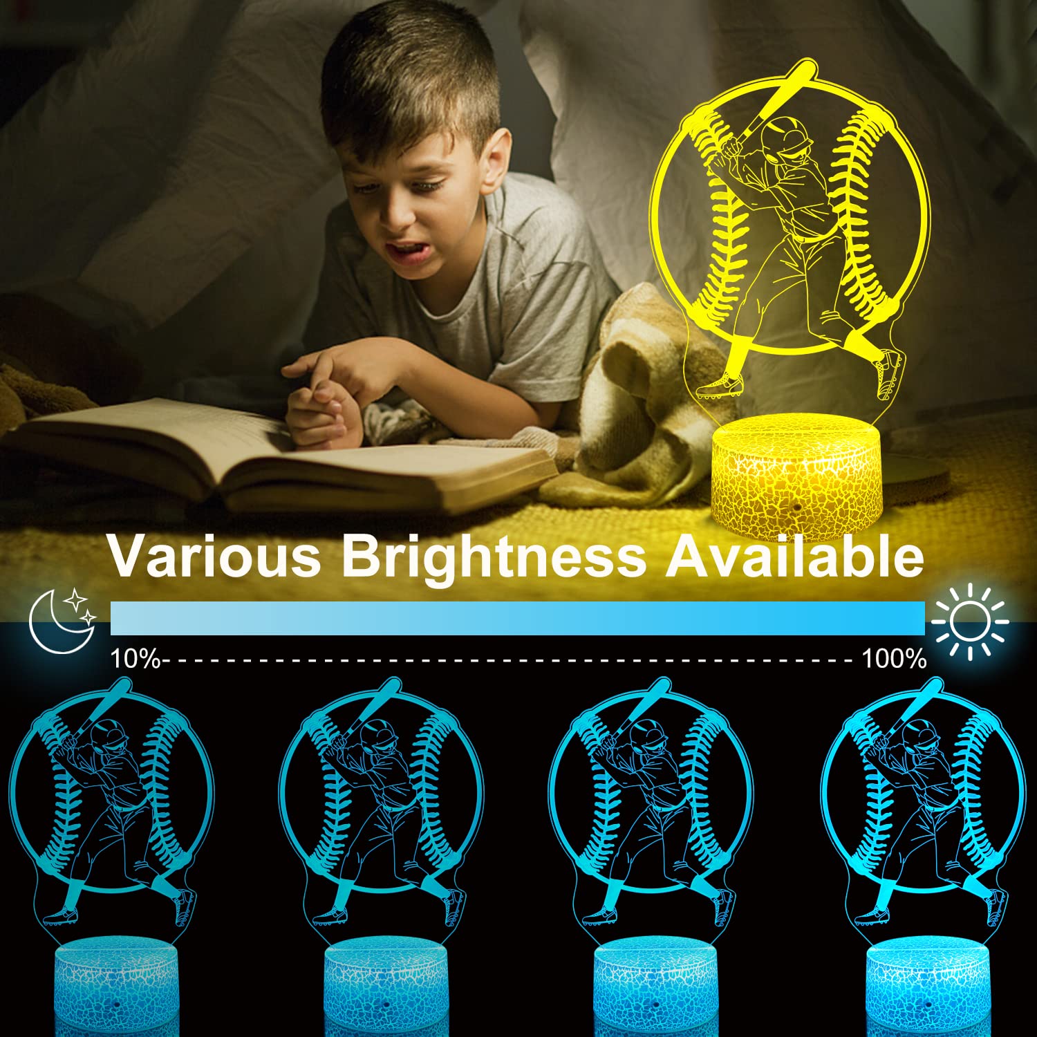 Gimfry Baseball Night Light Cool Baseball Gifts For Boys 16 Colors Changing With Remote&Touch Models Bedside Room Baseball Decor
