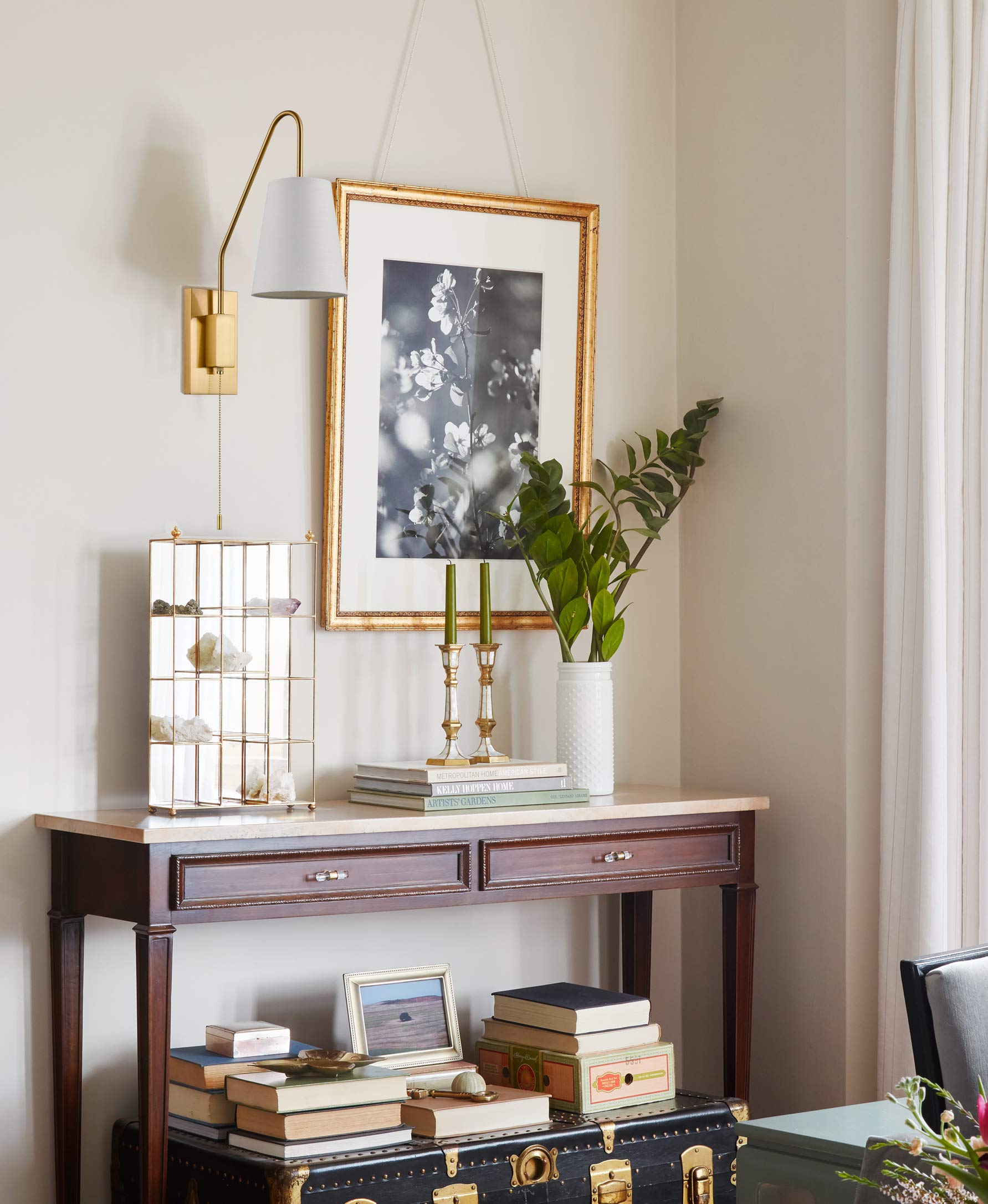 Jeenkae Modern Brass Wall Sconces Set Of Two, Fabric Shade, Pull Chain, Model T3063Bu-J-C-2