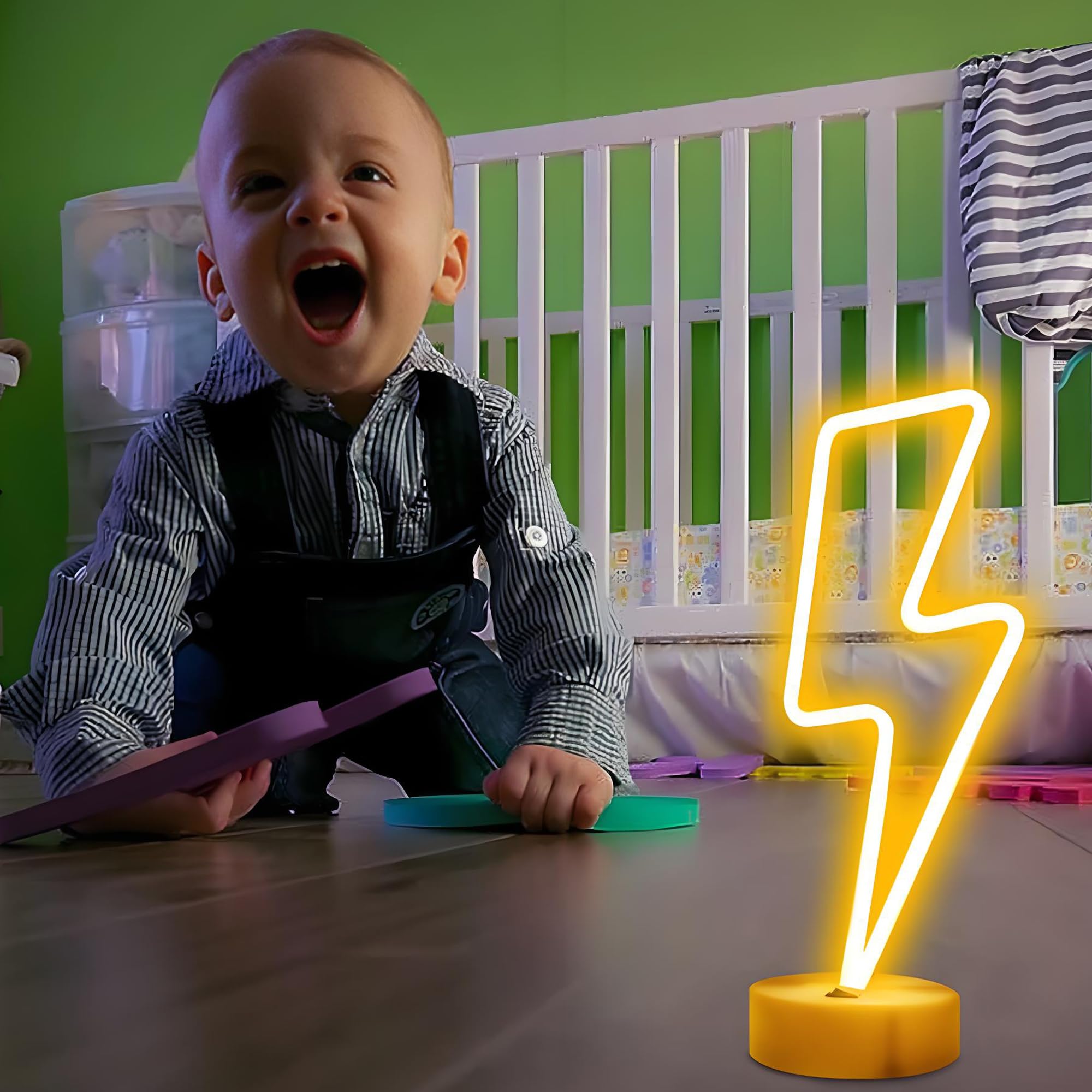 Enuoli Lightning Neon Signs Warm White Decoration Art Led Lightning Neon Lights With Base Indoor For Living Room Office Christma