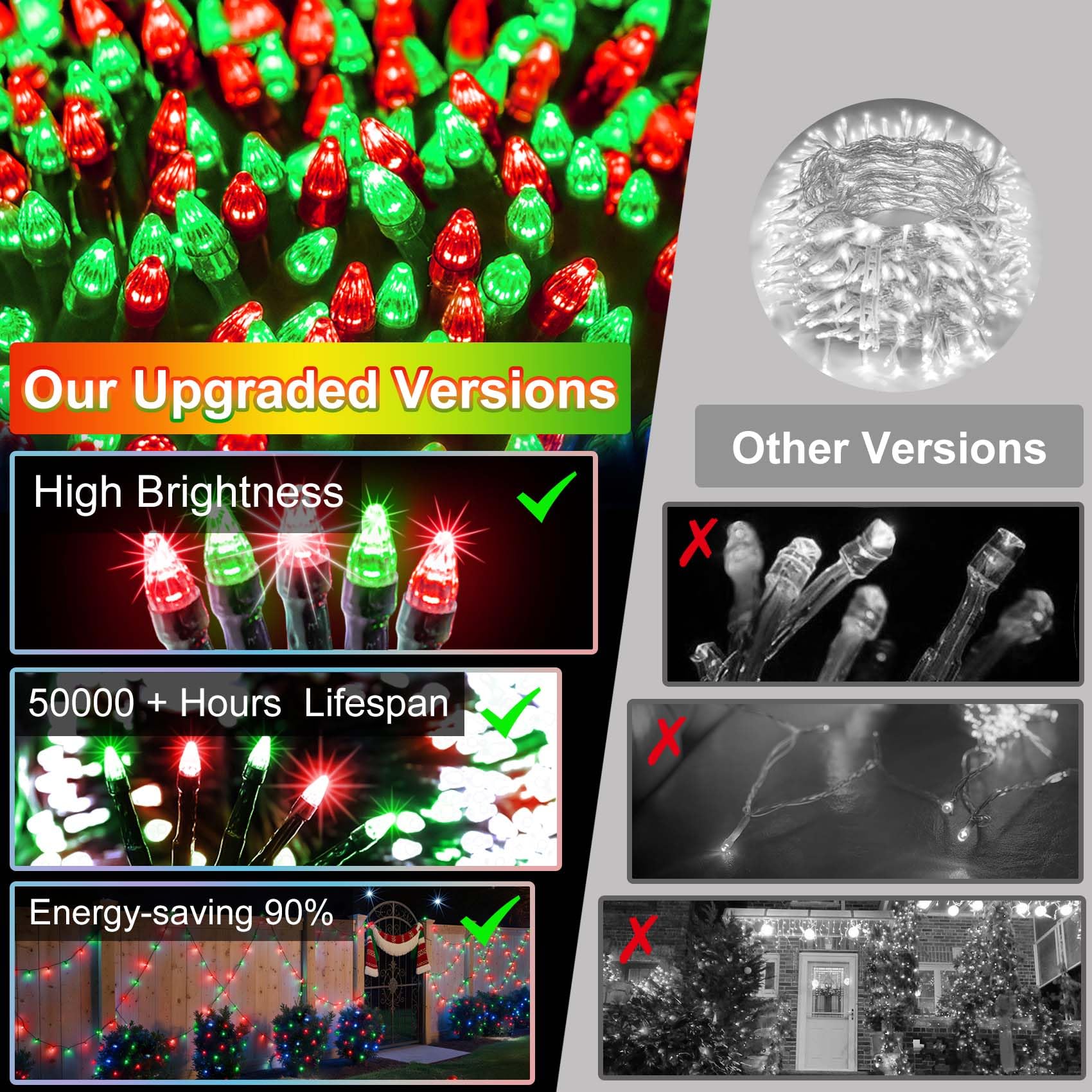 340 Led 90Ft Christmas String Lights Outdoor  12 Pro Modes And Timer Memory & Brightness  Plug In Waterproof Dark Green Wire Twinkle Light For For Xmas Yard Tree Wedding Party Decor (Red & Green)