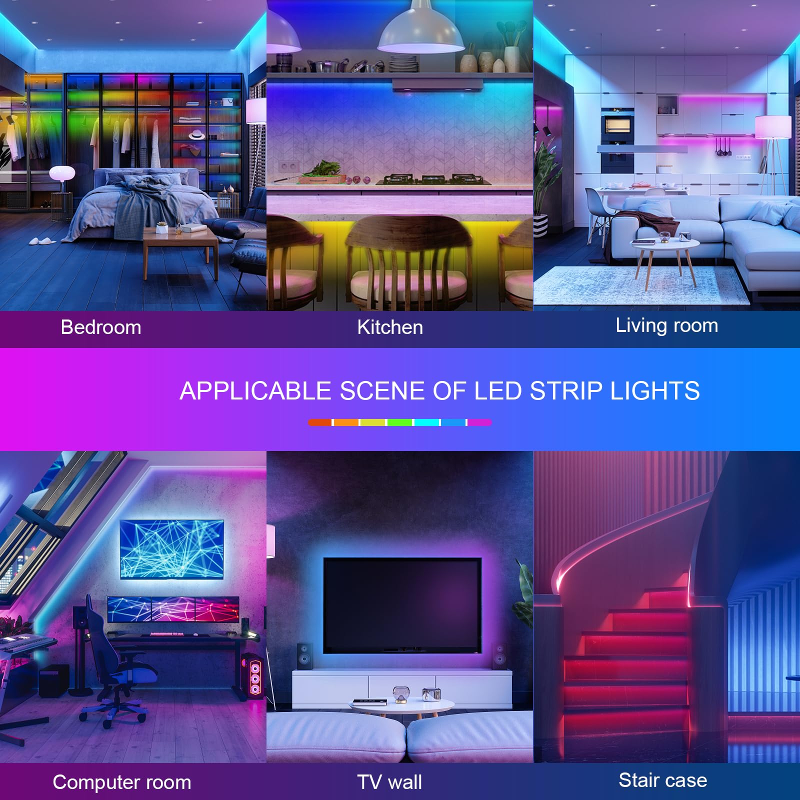 Hbowmdjia 50Ft Led Lights For Bedroom, Led Strip Lights Music Sync Corlor Changing, Led Light Strip With Remote & App Control Rgb Strip, Led Lights For Room Dorm Home Classroom Ceiling Decor