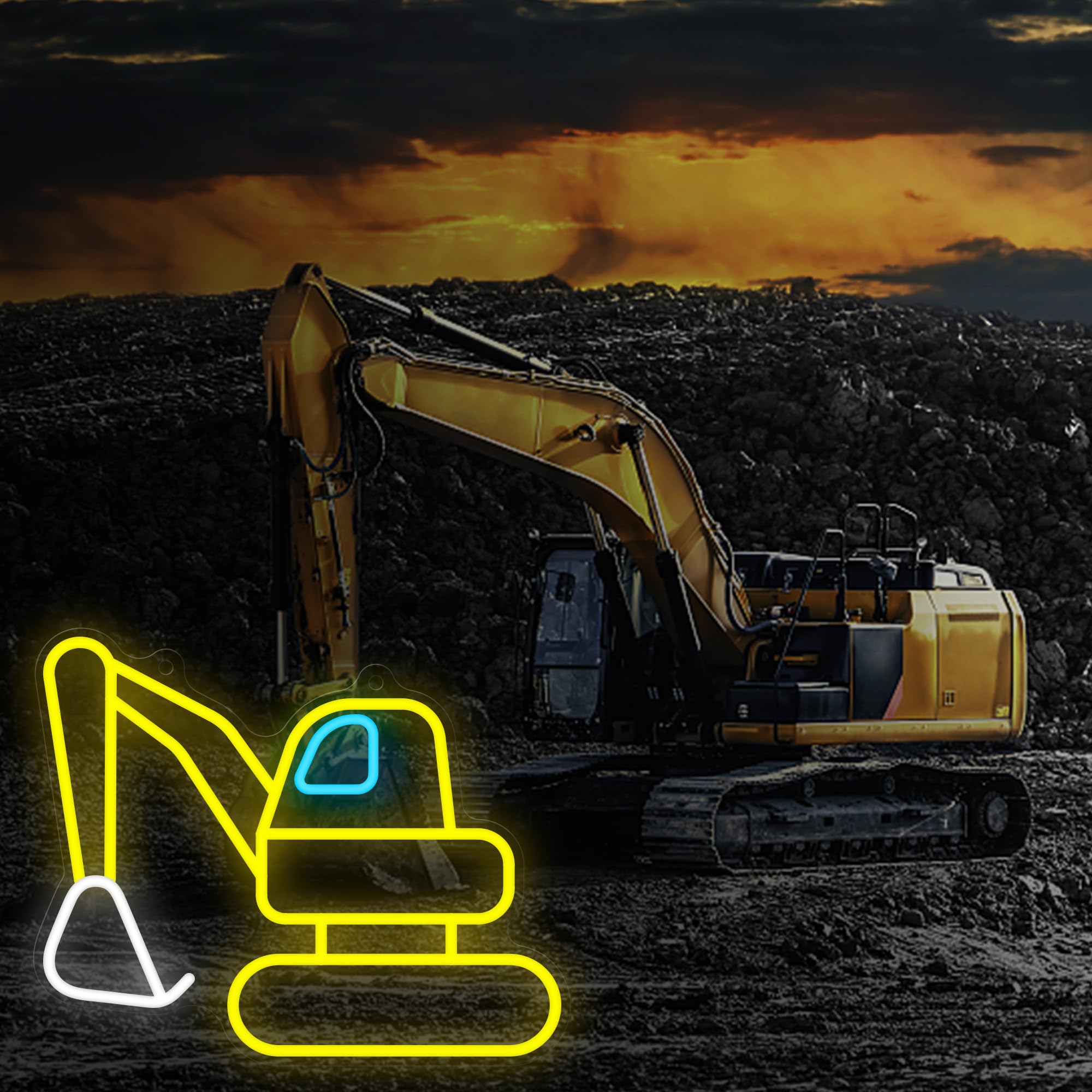 CoolGift Mart Excavator Neon Sign, Vibrant LED Light Decoration, Construction Decor for Boys Room, Bedroom, Playroom, Man Cave -