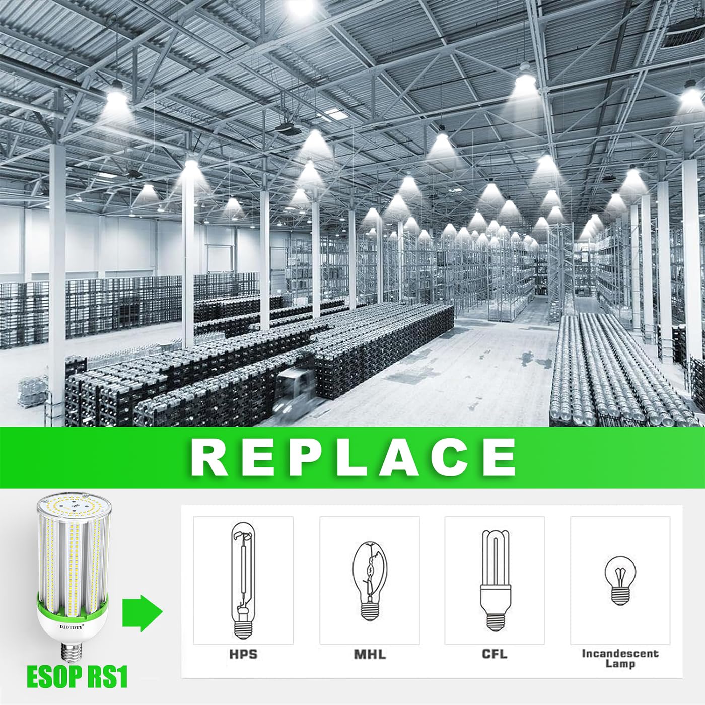 Djdtdty 100Wled Corn Bulb, E26 Base With E39 Adapter, 5000K 15000Lm Led Light Bulb For Garage Warehouse Workshop Barn (100Watts)
