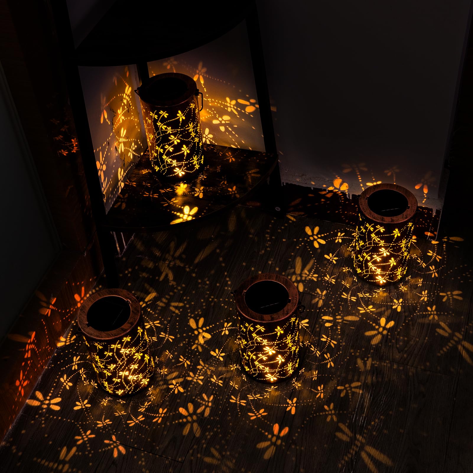 Firgione Dragonfly Solar Lanterns Outdoor 2 Pack - Metal Hanging Solar Powered Led Decorative Lights Unique Birthday Gifts For W