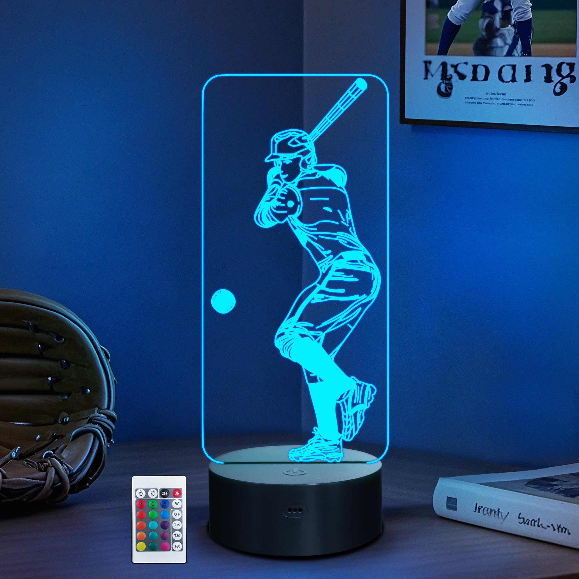 CoolGift Mart 3D LED Baseball Night Light with Remote Control, Acrylic, Multicolor, Model FS-2810-9999