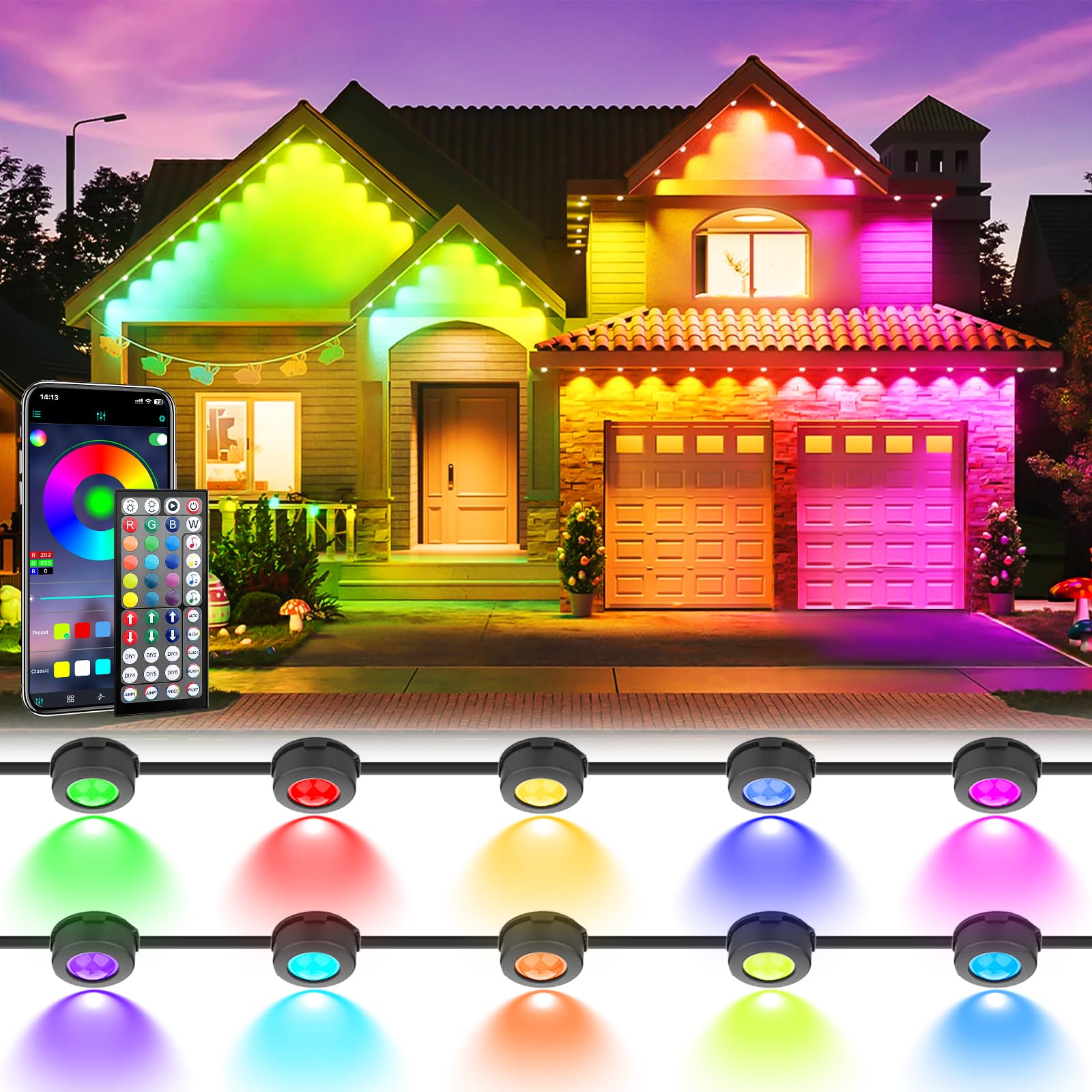 Geodurn LED String Lights, 50FT Waterproof 2-in-1, App/Remote Control, Black, Model DCD-15M, Smart Color-Changing for Outdoor Decor