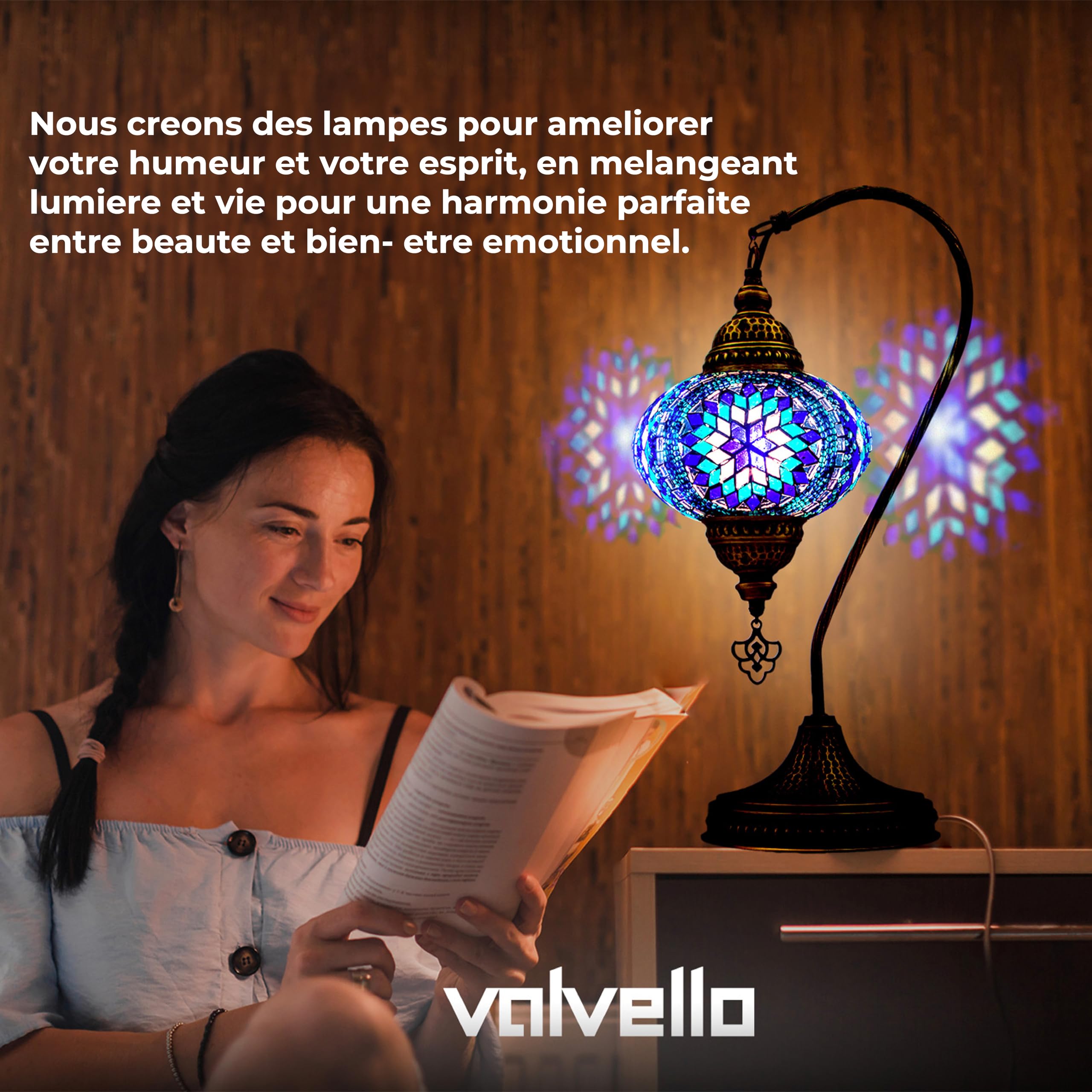 VALVELLO Turkish Moroccan Mosaic Swan Neck Lamp, Night Light, Tiffany Style, Vintage, Decorative Glass Table Lamp for Bedroom, O