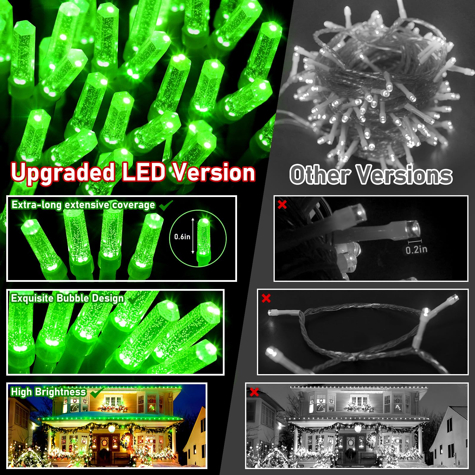 XURISEN 1400 LED Christmas Lights Outdoor, 561FT Green String Lights, 8 Modes & Memory Timer, Model XUR-STG37