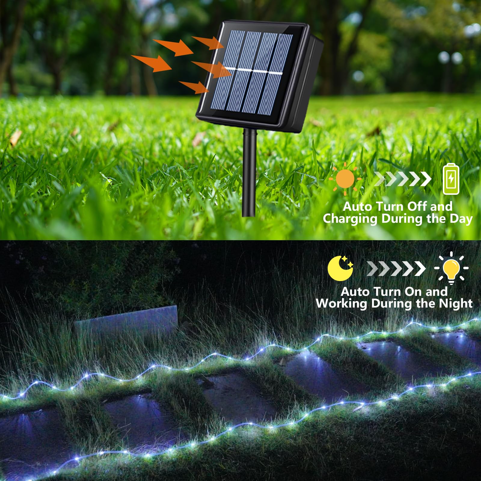 YEGUO Solar String Lights, 72ft 200 LED, Waterproof, White PVC Tube