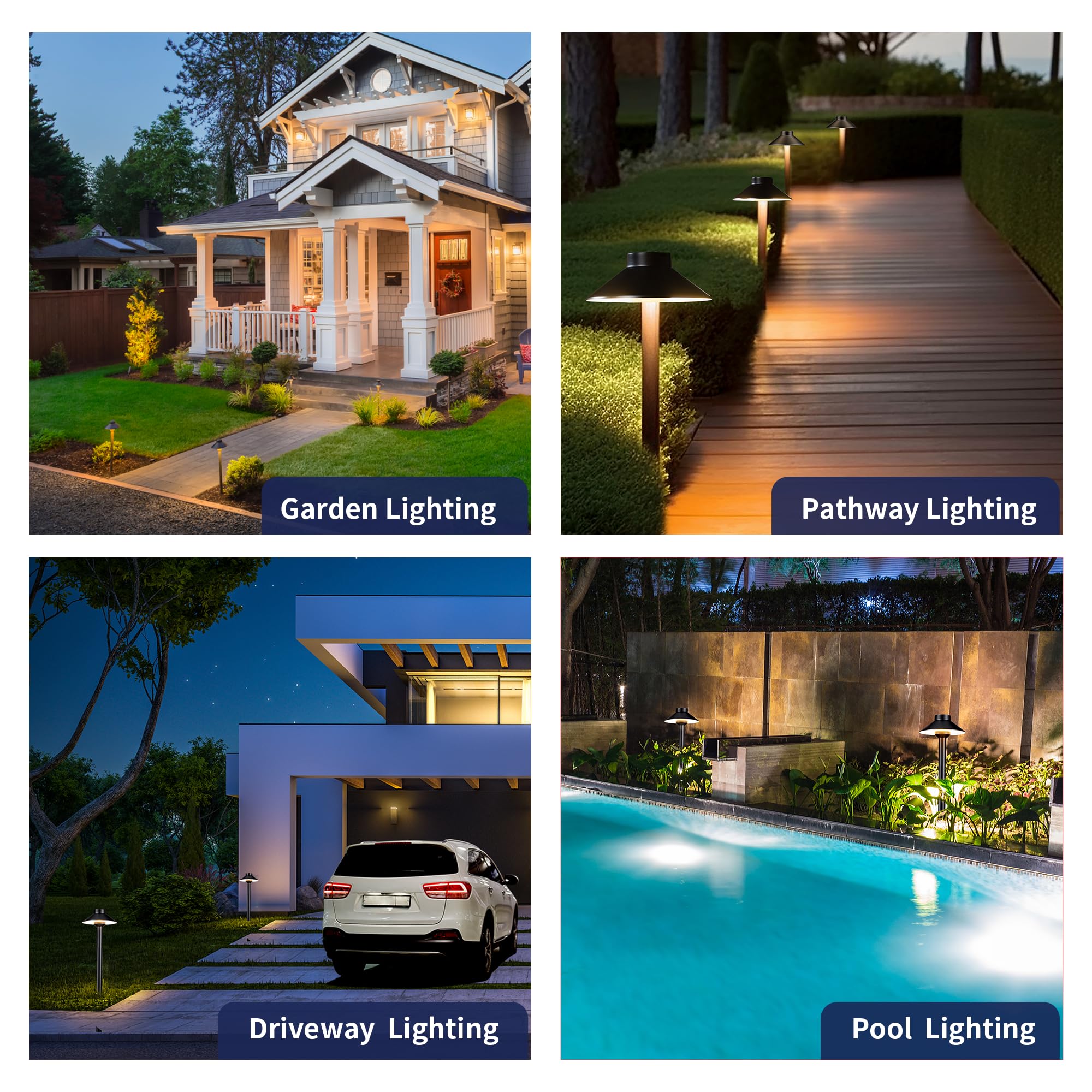 Gardenreet Solid Cast Brass Pathway Light - 12V Landscape Path Lights Outdoor Waterproof, Electric Walkway Lamp Wired, Hat Shape Black Garden Decorations With 3W 2700K Warm White G4 Bulb (12 Pack)