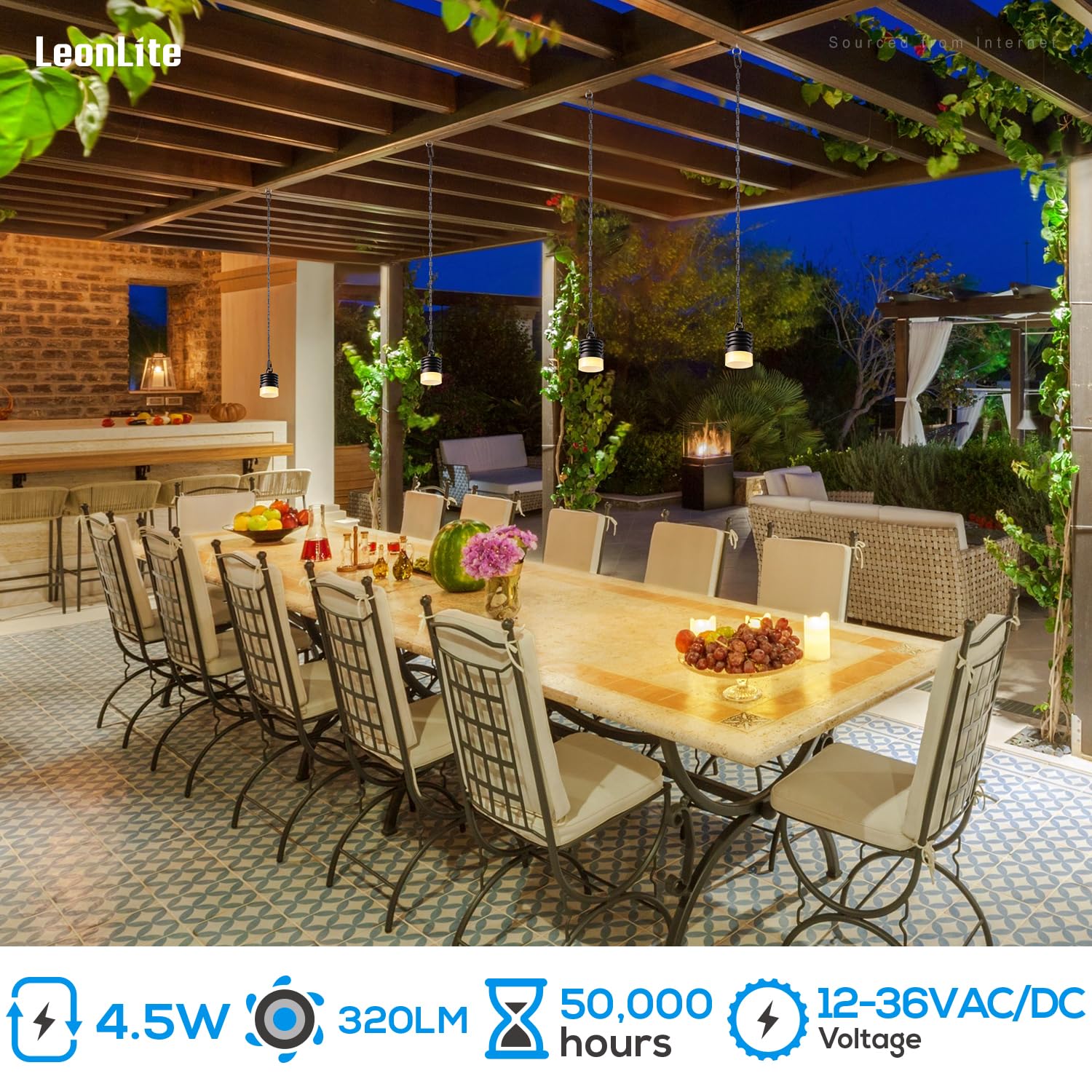 LEONLITE 12V LED Pendant Lights - Outdoor Aluminum Hanging Lights, IP65, Oil-Rubbed Bronze, Pack of 4, 320lm, 2700K Soft White