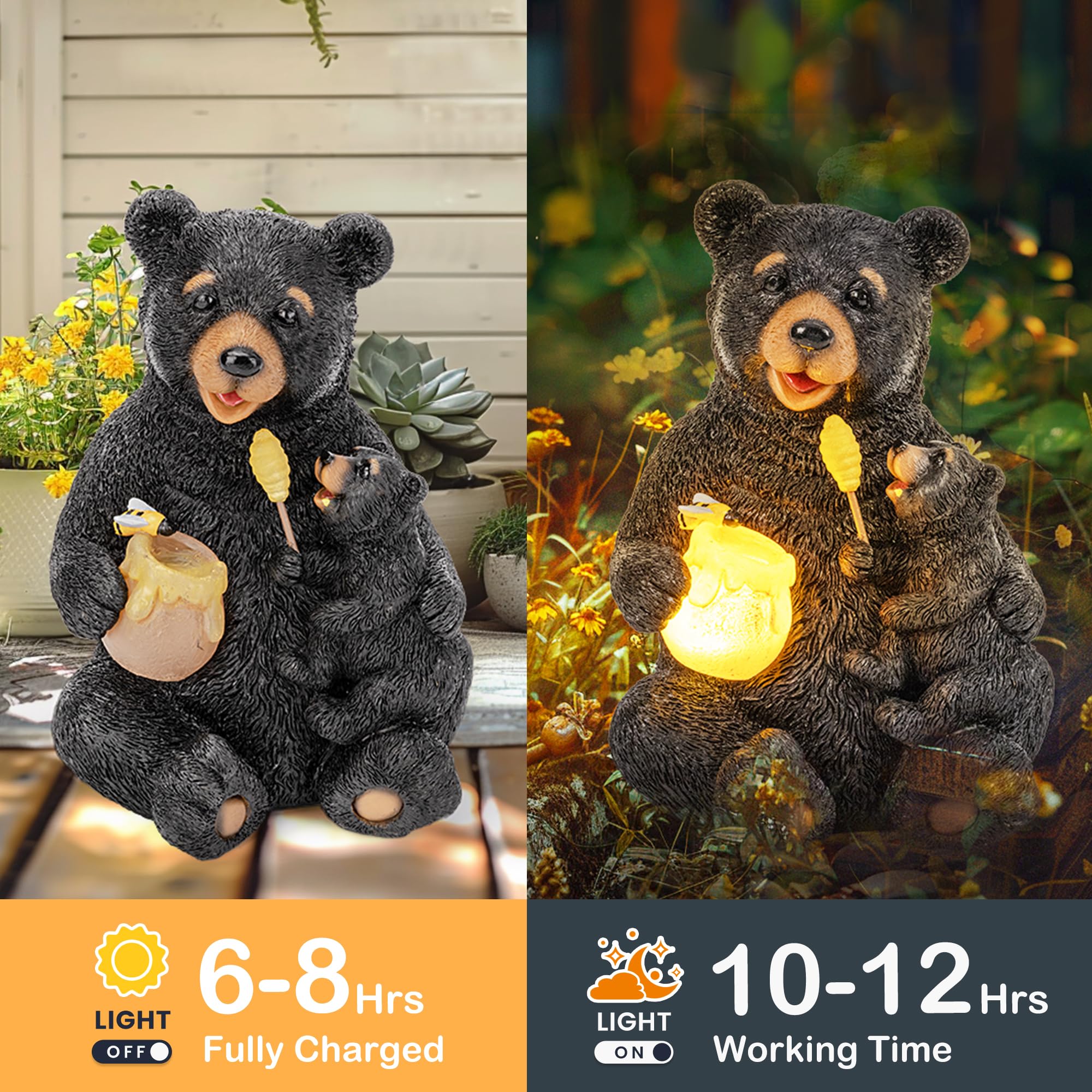 GIGALUMI Solar Garden Statues Loving Bear Figurine Lights, Outdoor Yard Decor, Model 8891, Unique Gifts for Mom and Women
